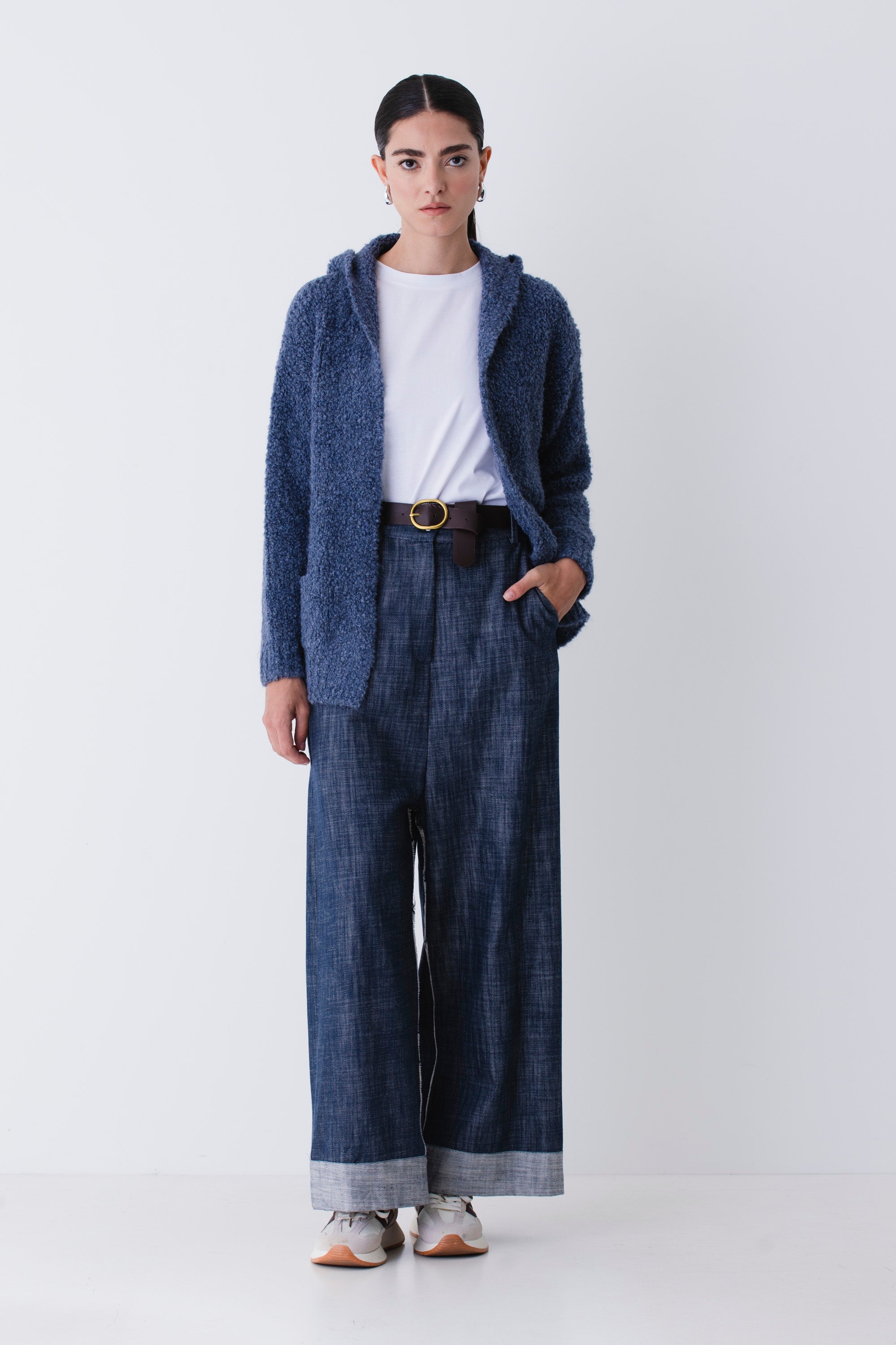 Cardigan corto in misto lana boucle - FW26