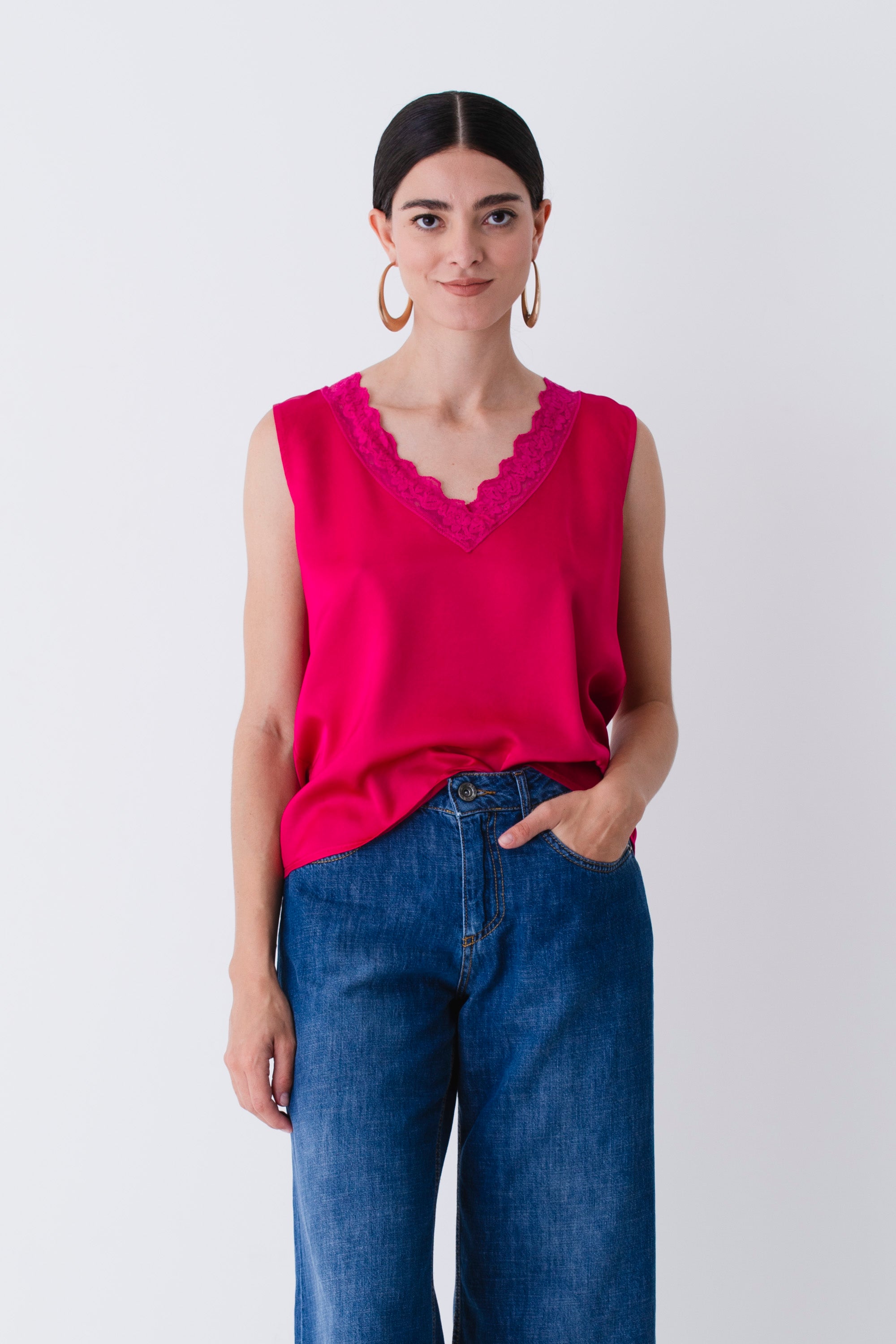 Blusa con pizzo in raso di viscosa - PE25