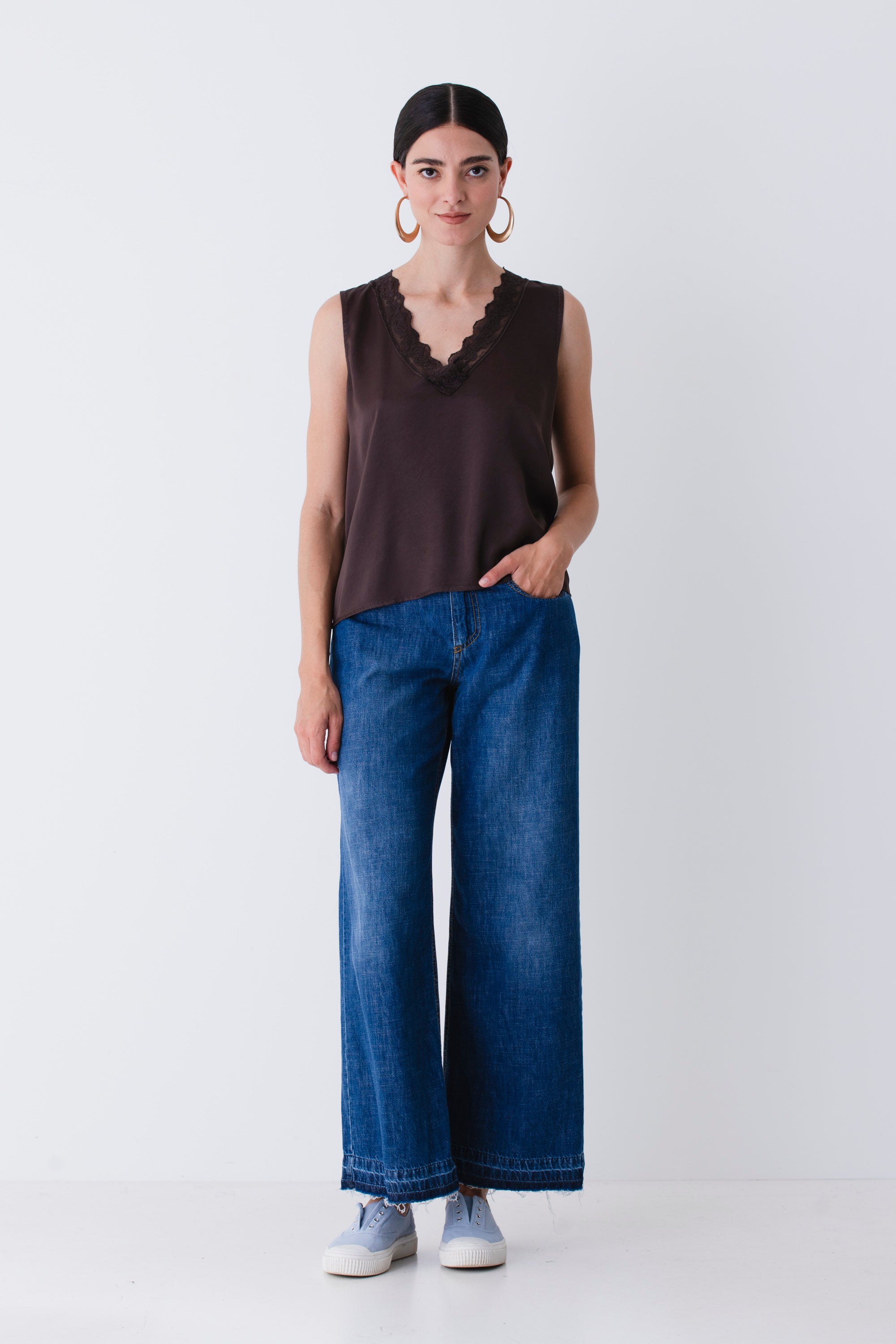Blusa con pizzo in raso di viscosa - PE25