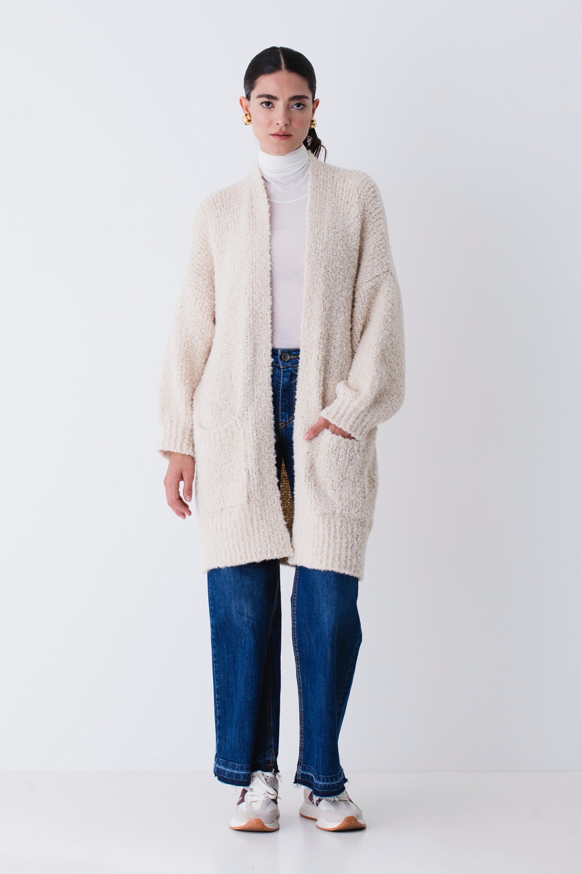 Cardigan lungo in misto lana boucle - FW26