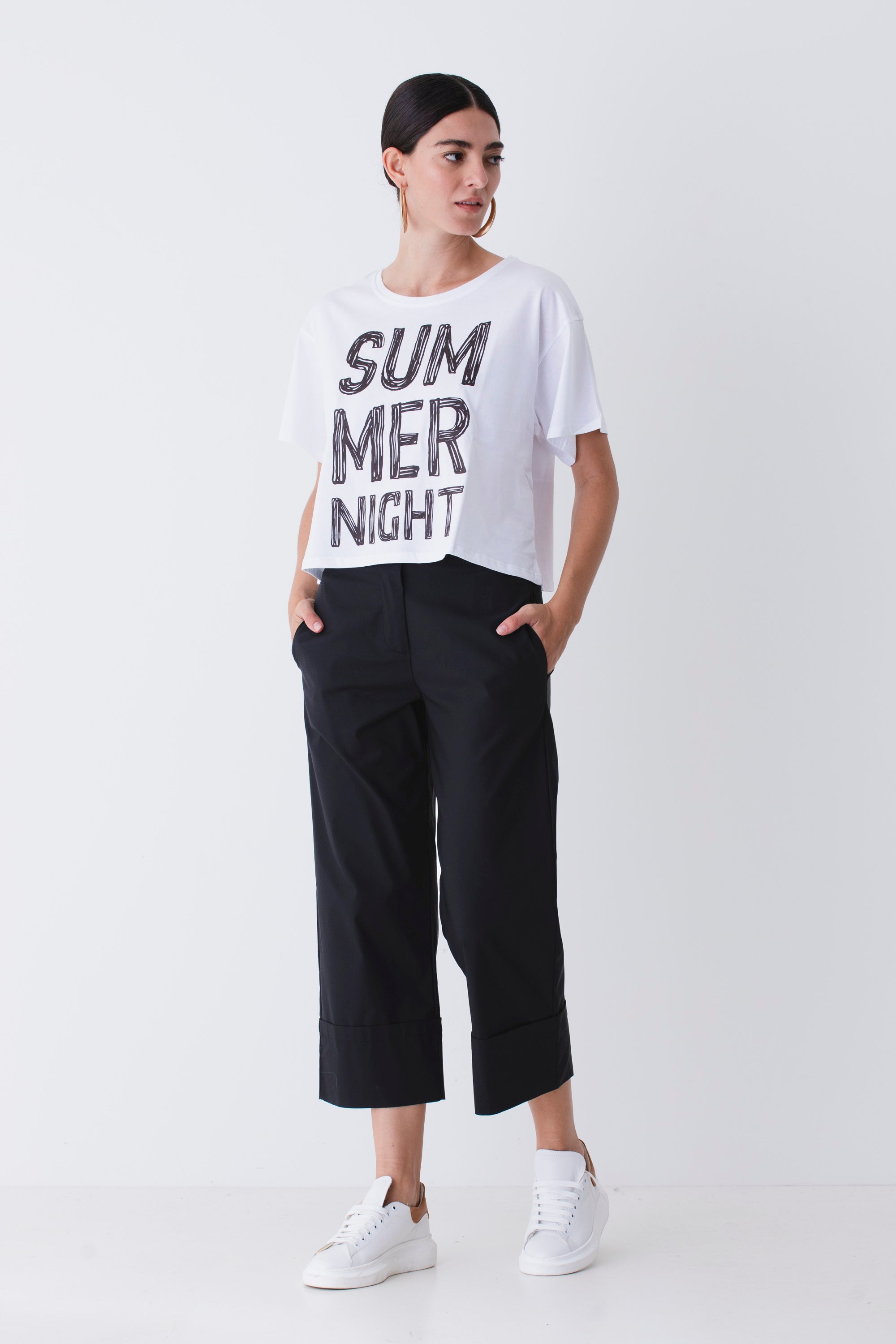 Pantalone gaucho con risvolto in cotone elasticizzato - PE25