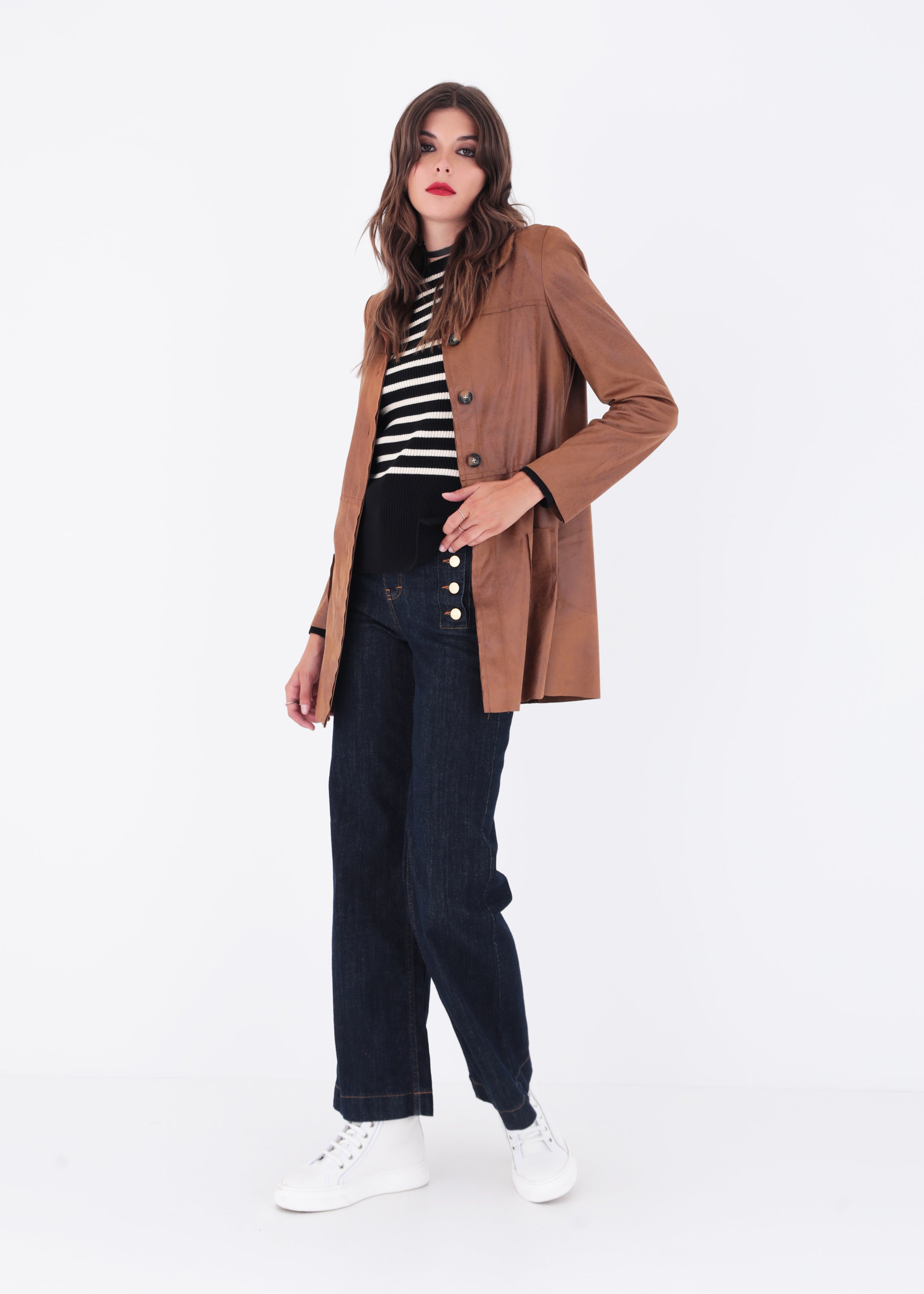 Giacca lunga in ecopelle vintage con bottoni - FW23