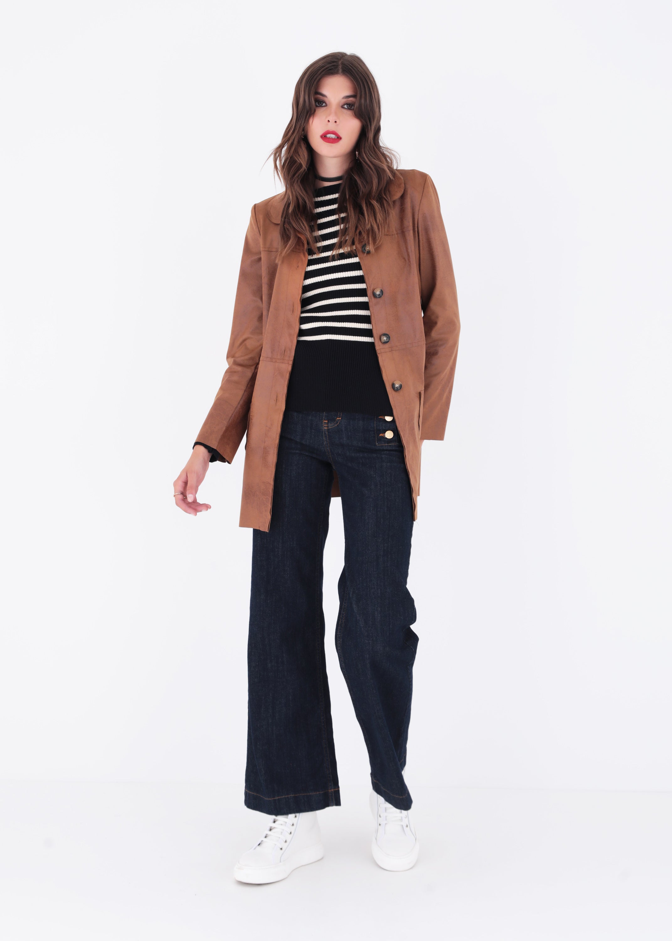 Giacca lunga in ecopelle vintage con bottoni - FW23