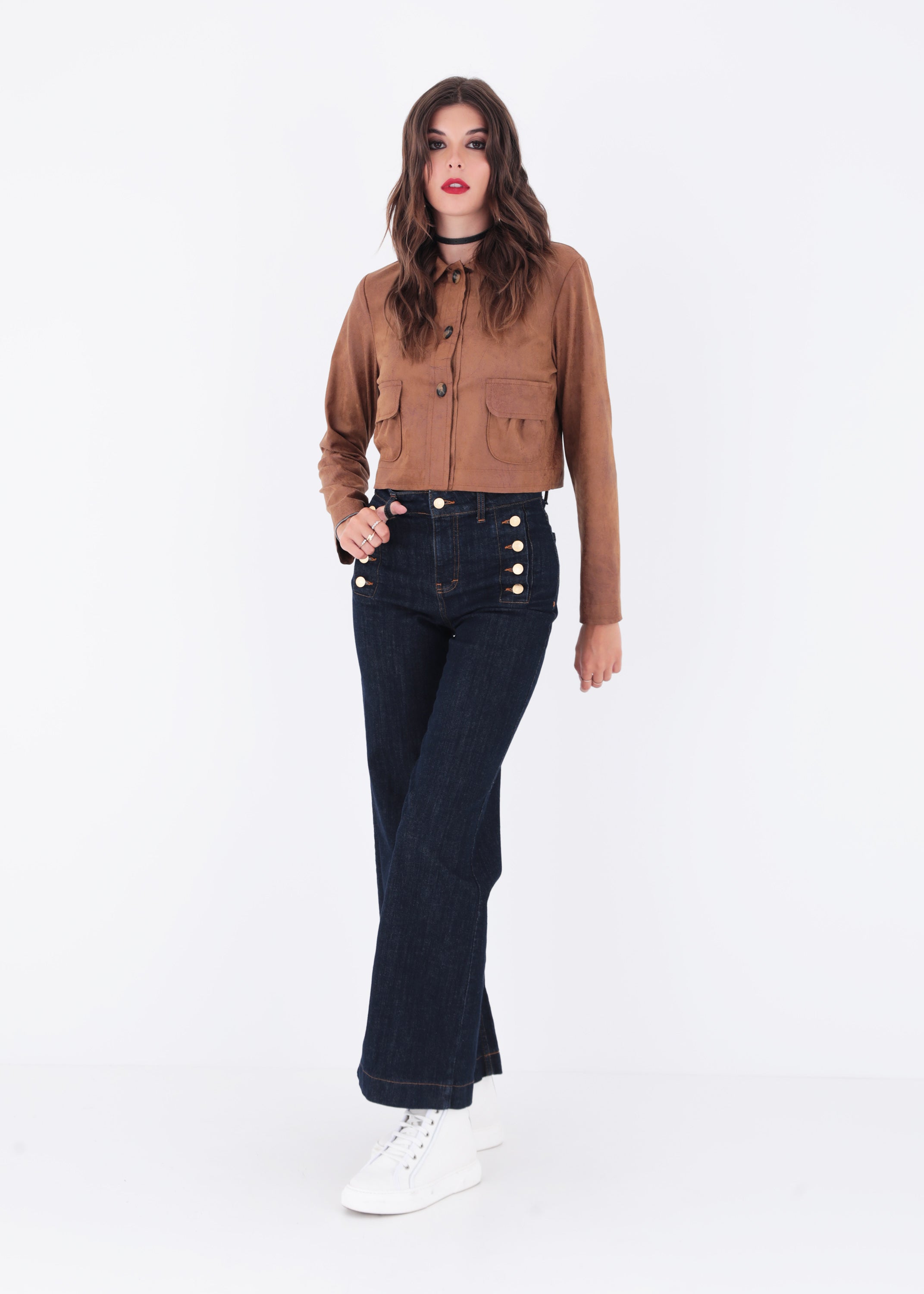 Giacca crop in ecopelle vintage con bottoni - FW23