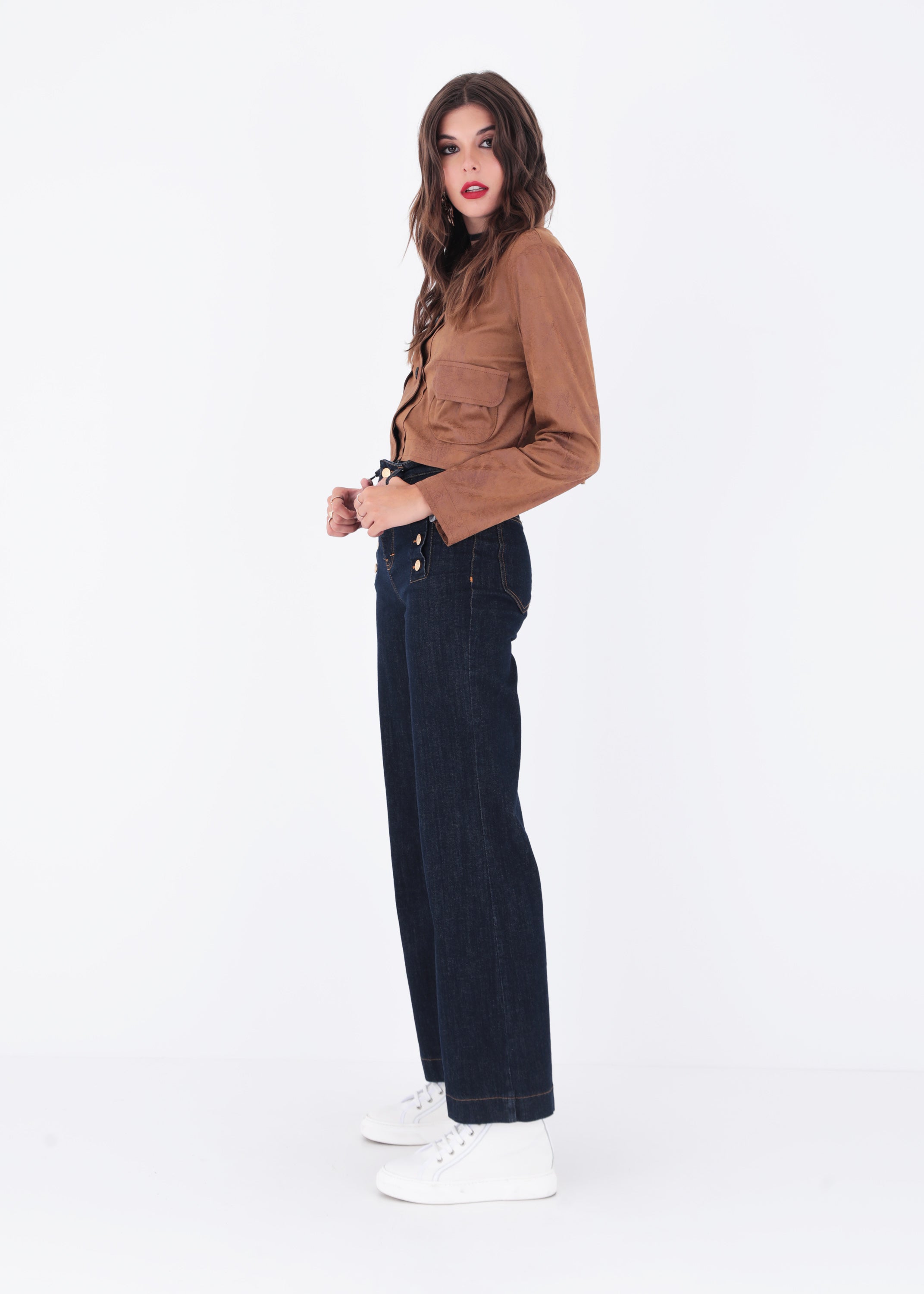 Giacca crop in ecopelle vintage con bottoni - FW23