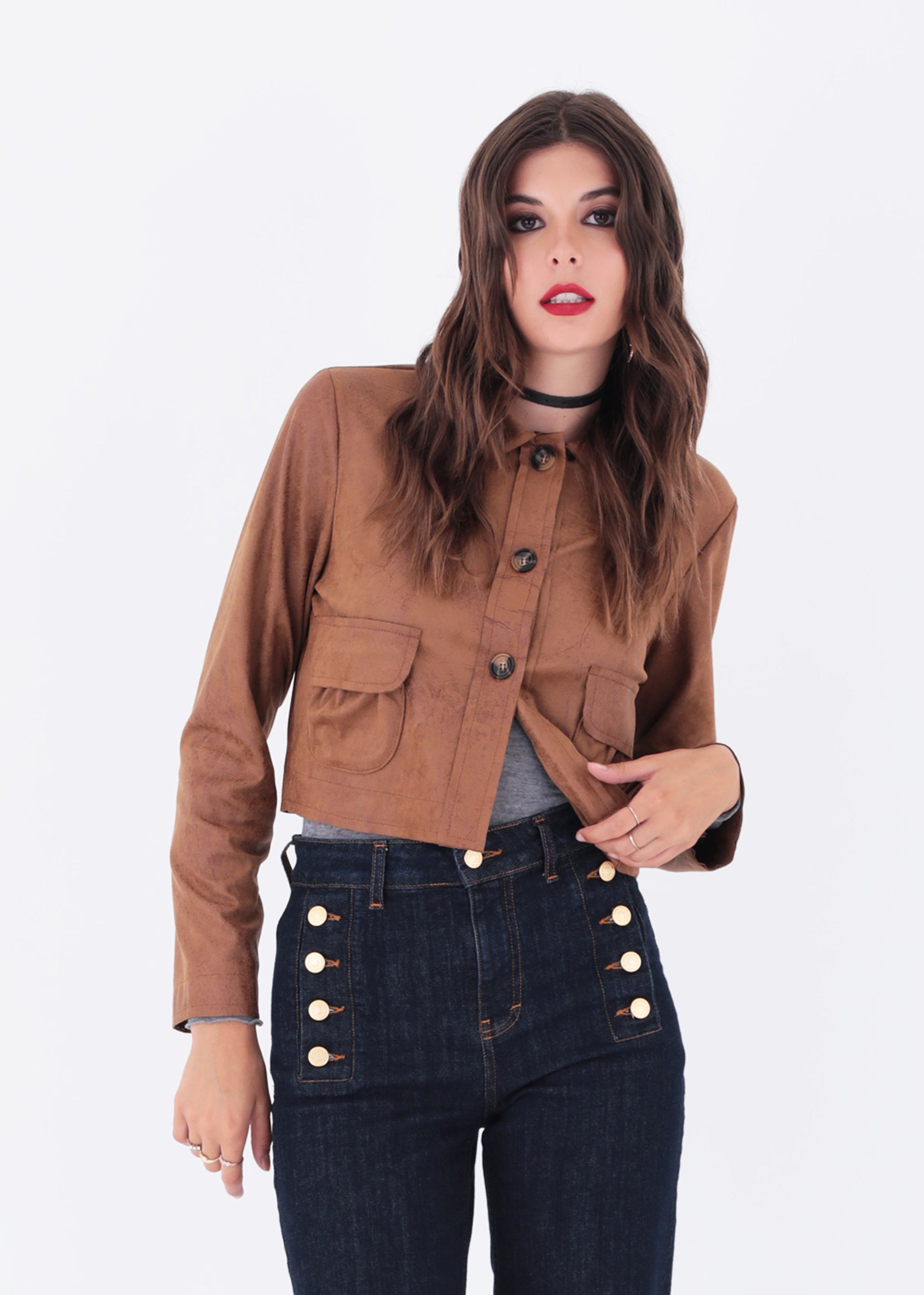 Giacca crop in ecopelle vintage con bottoni - FW23