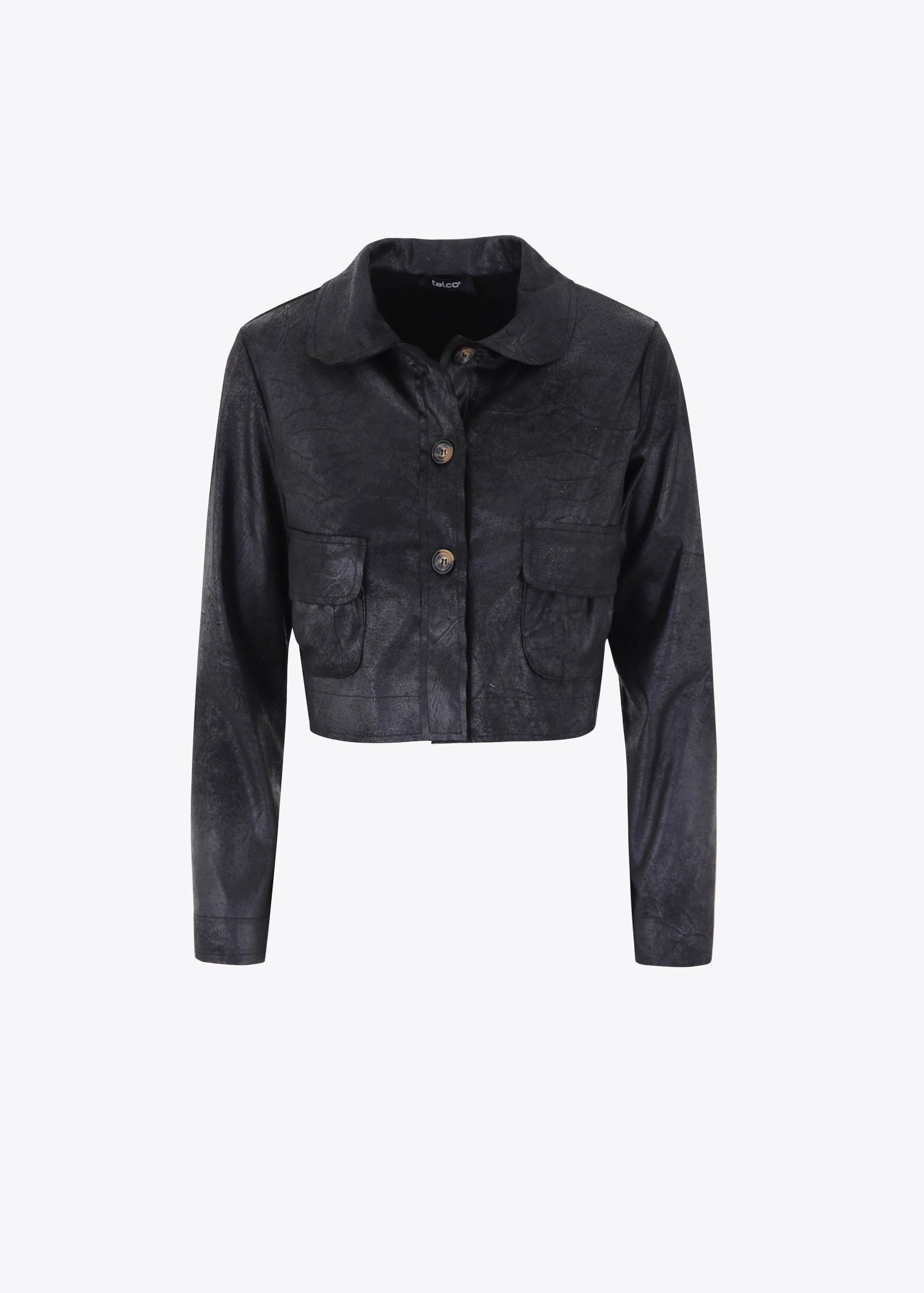 Giacca crop in ecopelle vintage con bottoni - FW23