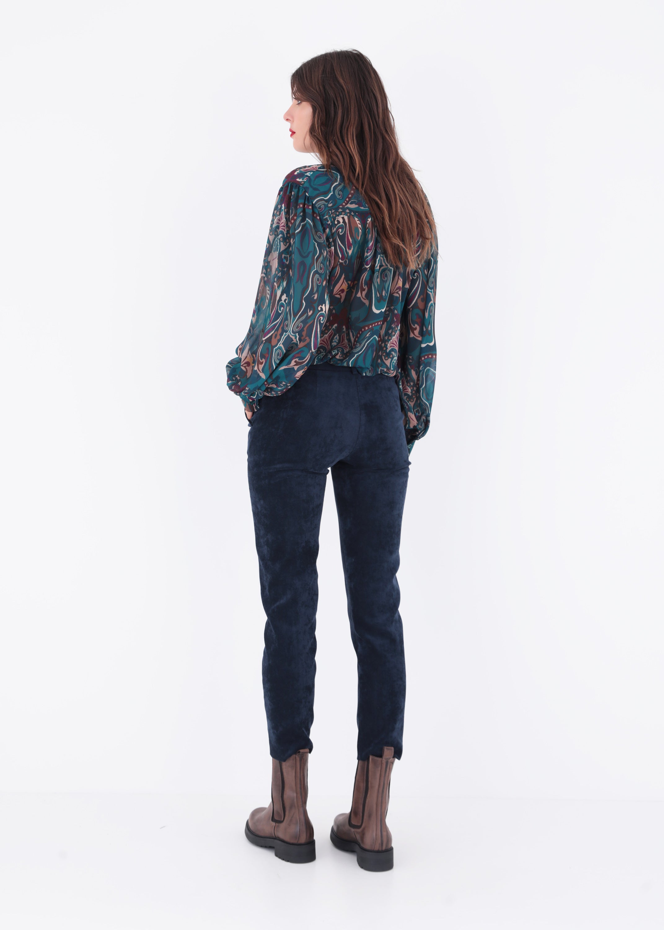 Camicia alla coreana in georgette fantasia - FW23