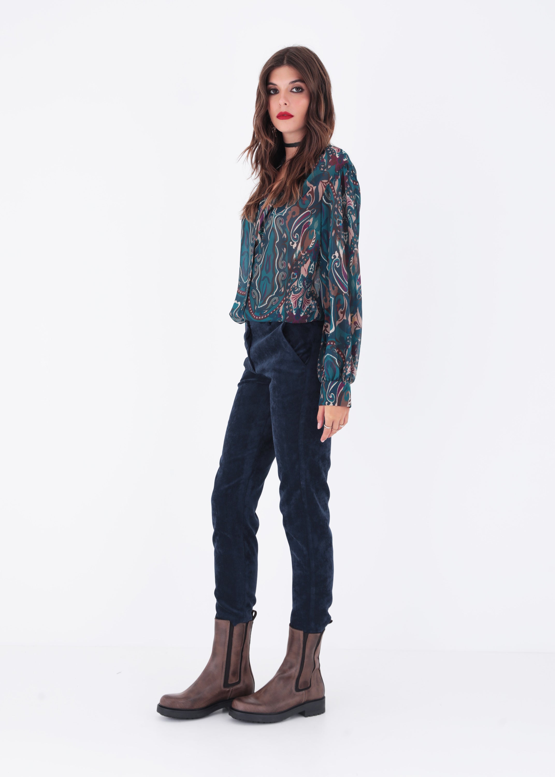 Camicia alla coreana in georgette fantasia - FW23
