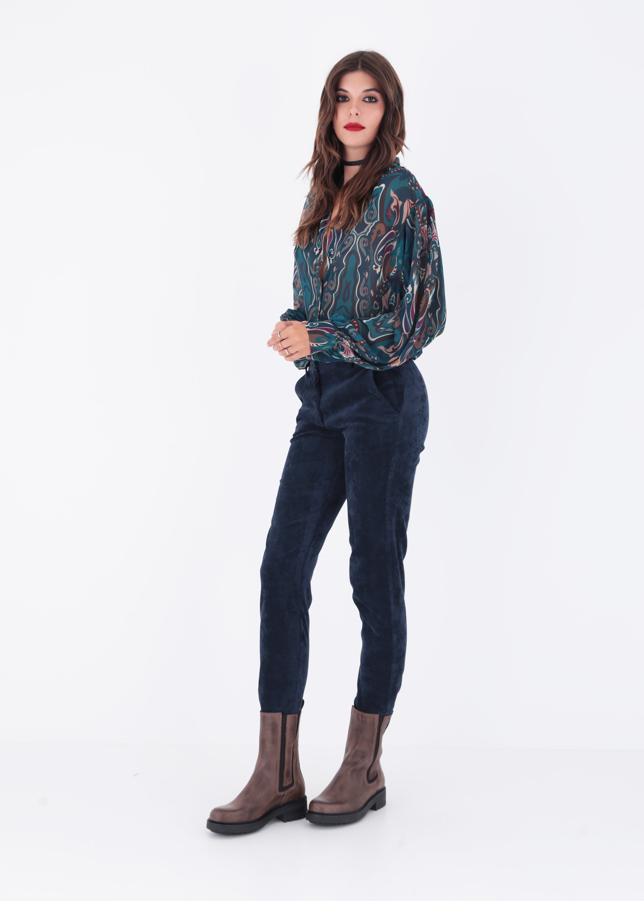 Camicia alla coreana in georgette fantasia - FW23