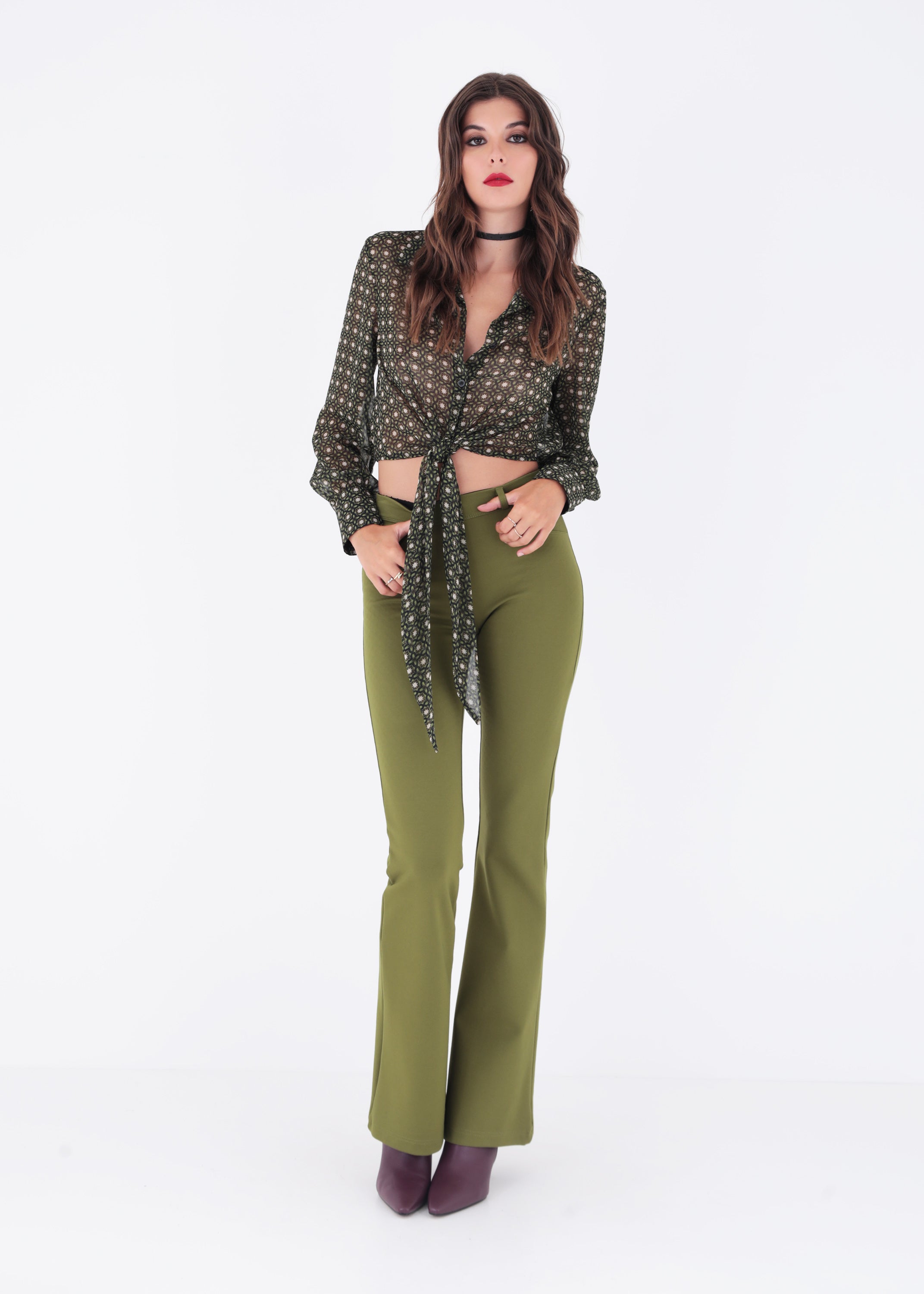 Camicia crop in georgette fantasia geometrica - FW23