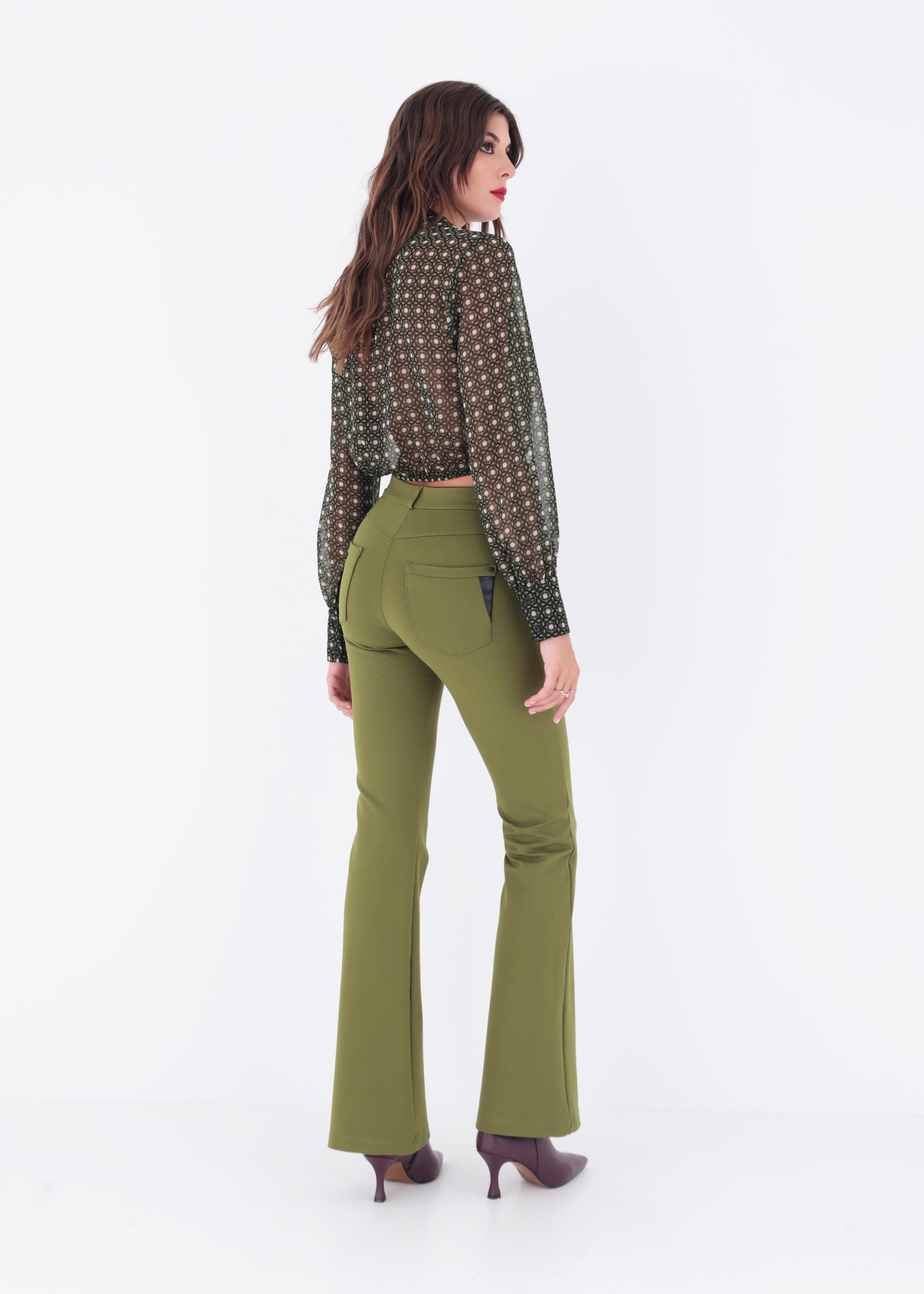 Camicia crop in georgette fantasia geometrica - FW23