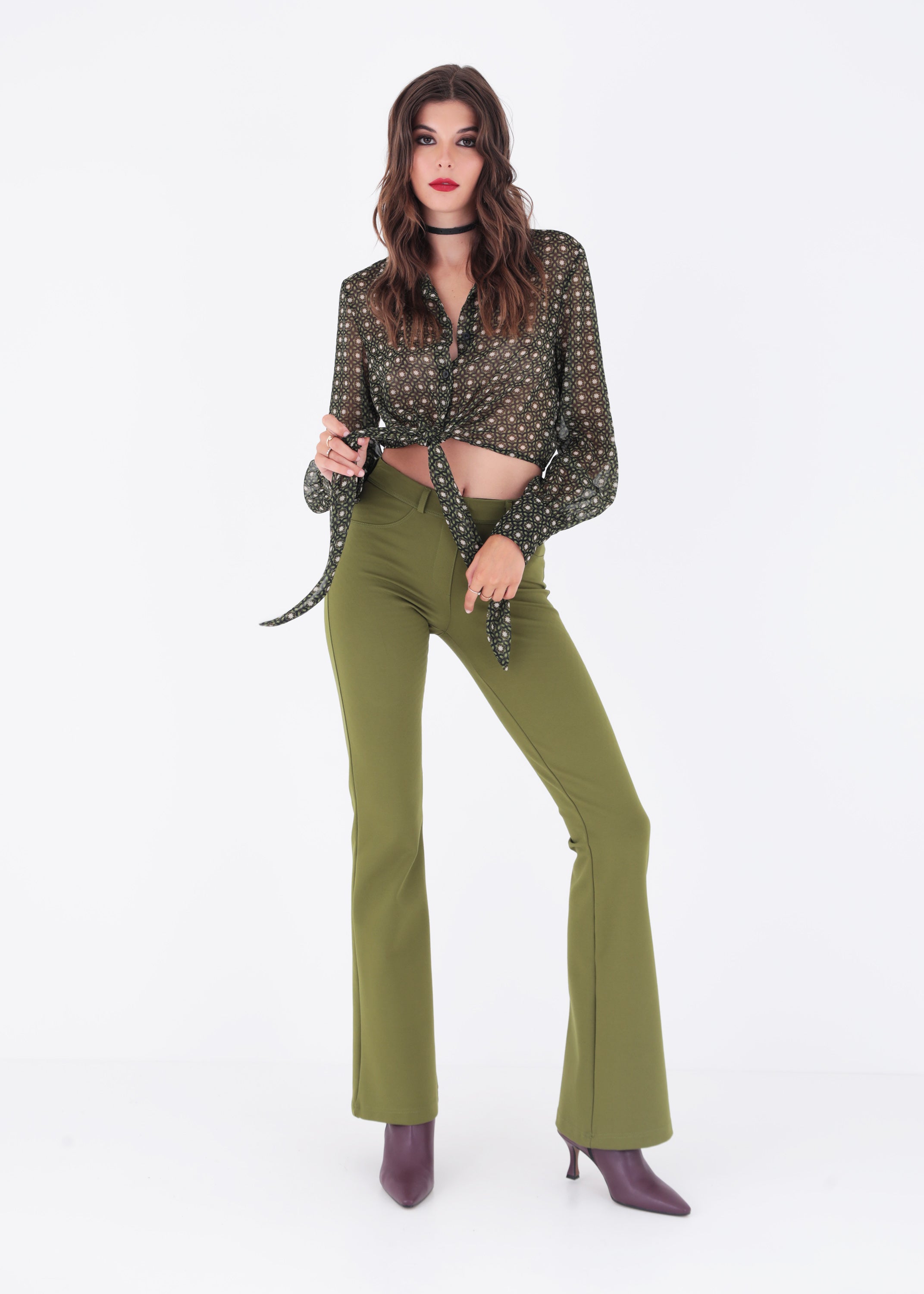 Camicia crop in georgette fantasia geometrica - FW23