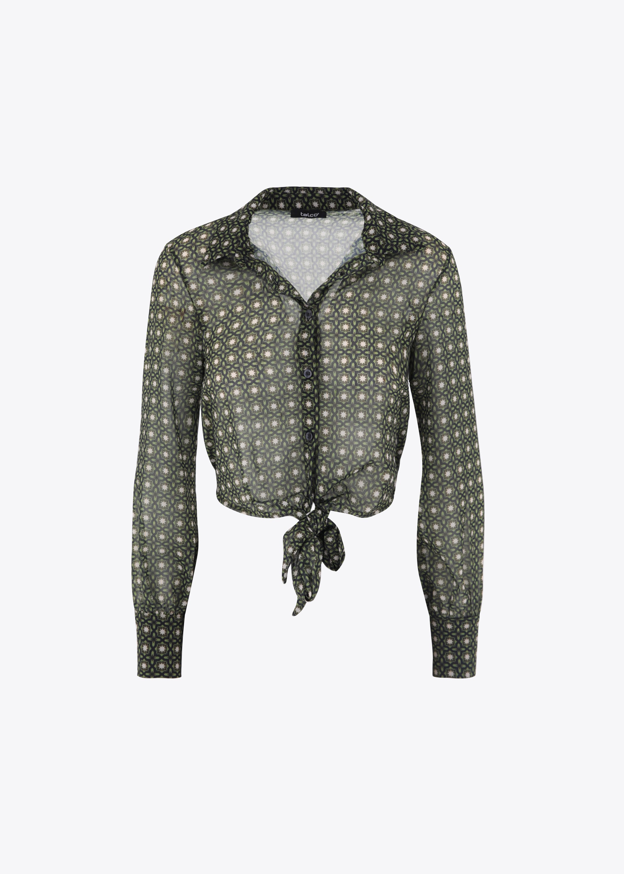 Camicia crop in georgette fantasia geometrica - FW23