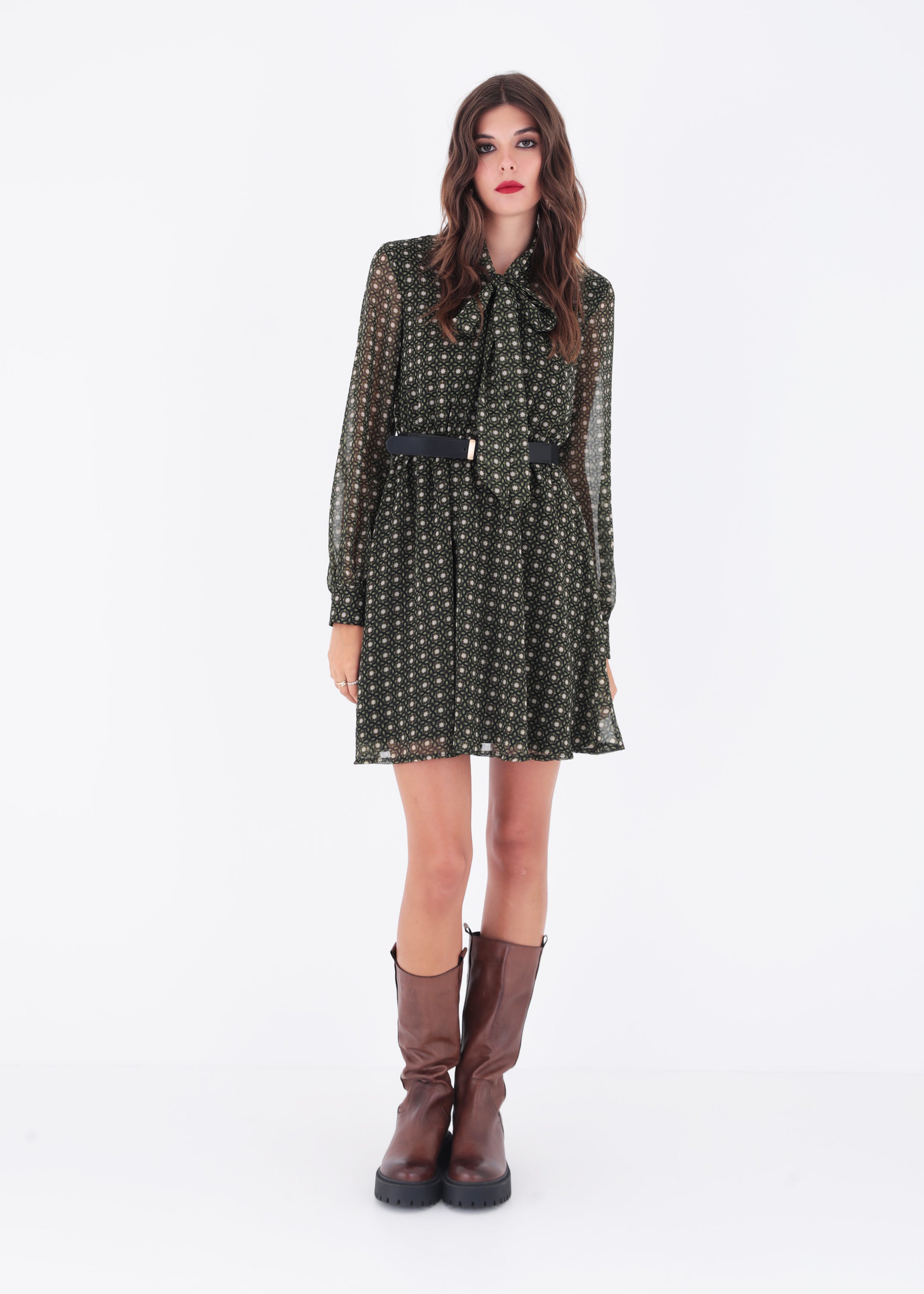 Abito corto in georgette fantasia geometrica - FW23