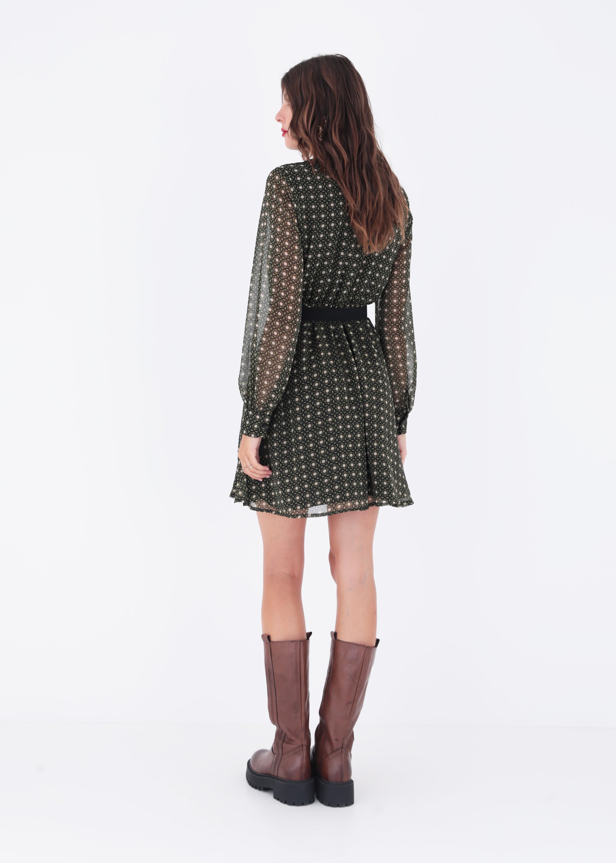 Abito corto in georgette fantasia geometrica - FW23
