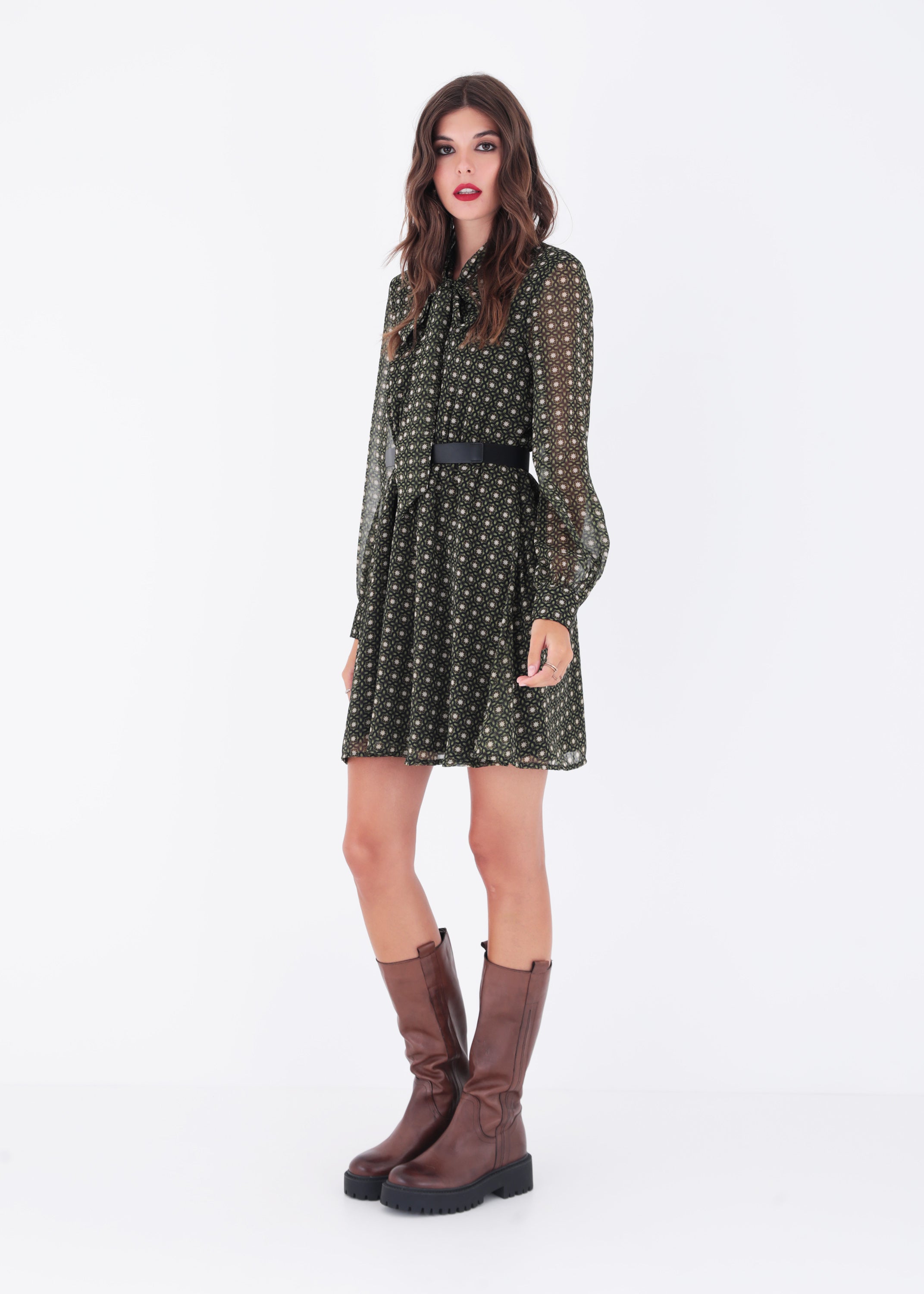 Abito corto in georgette fantasia geometrica - FW23
