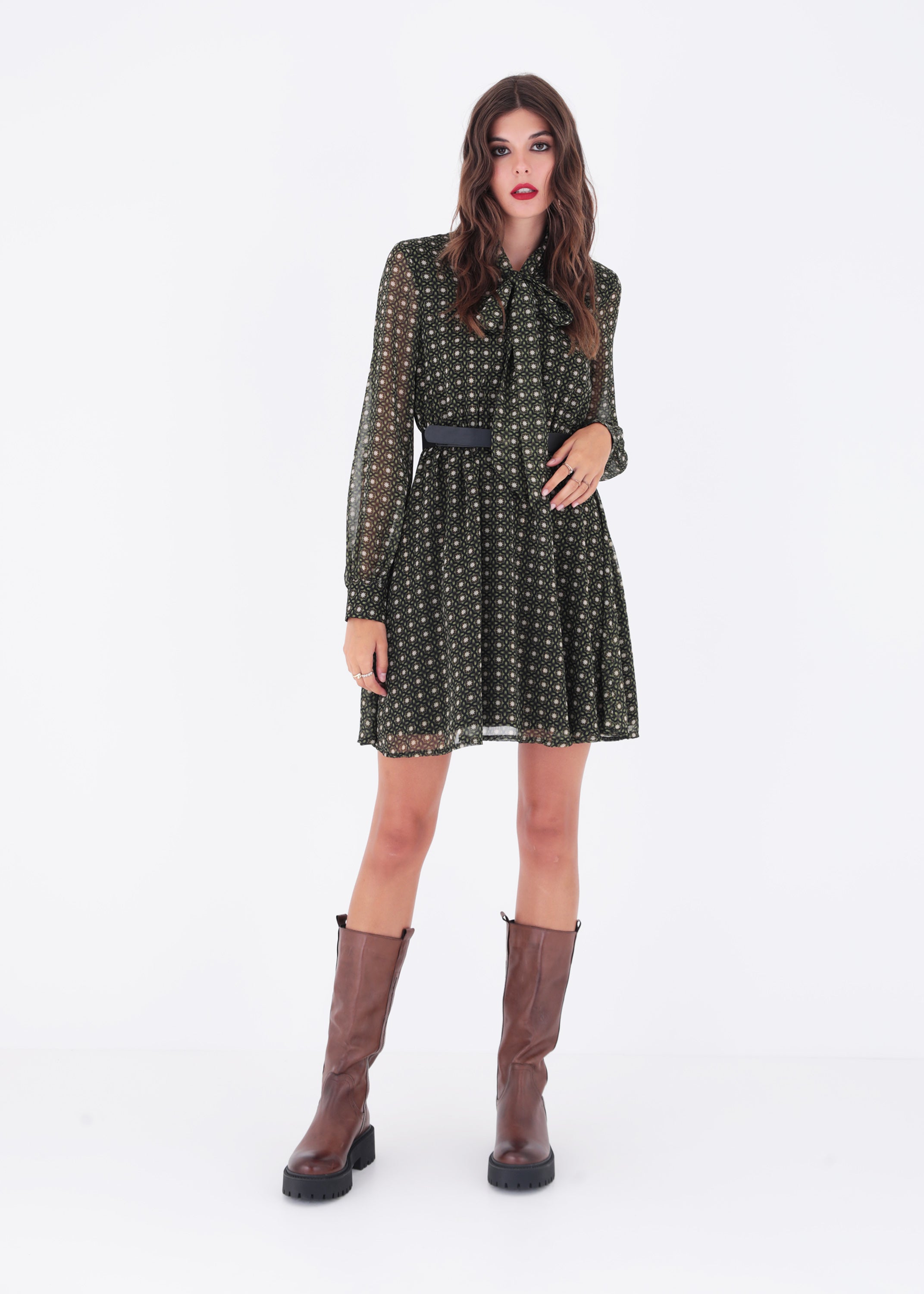 Abito corto in georgette fantasia geometrica - FW23