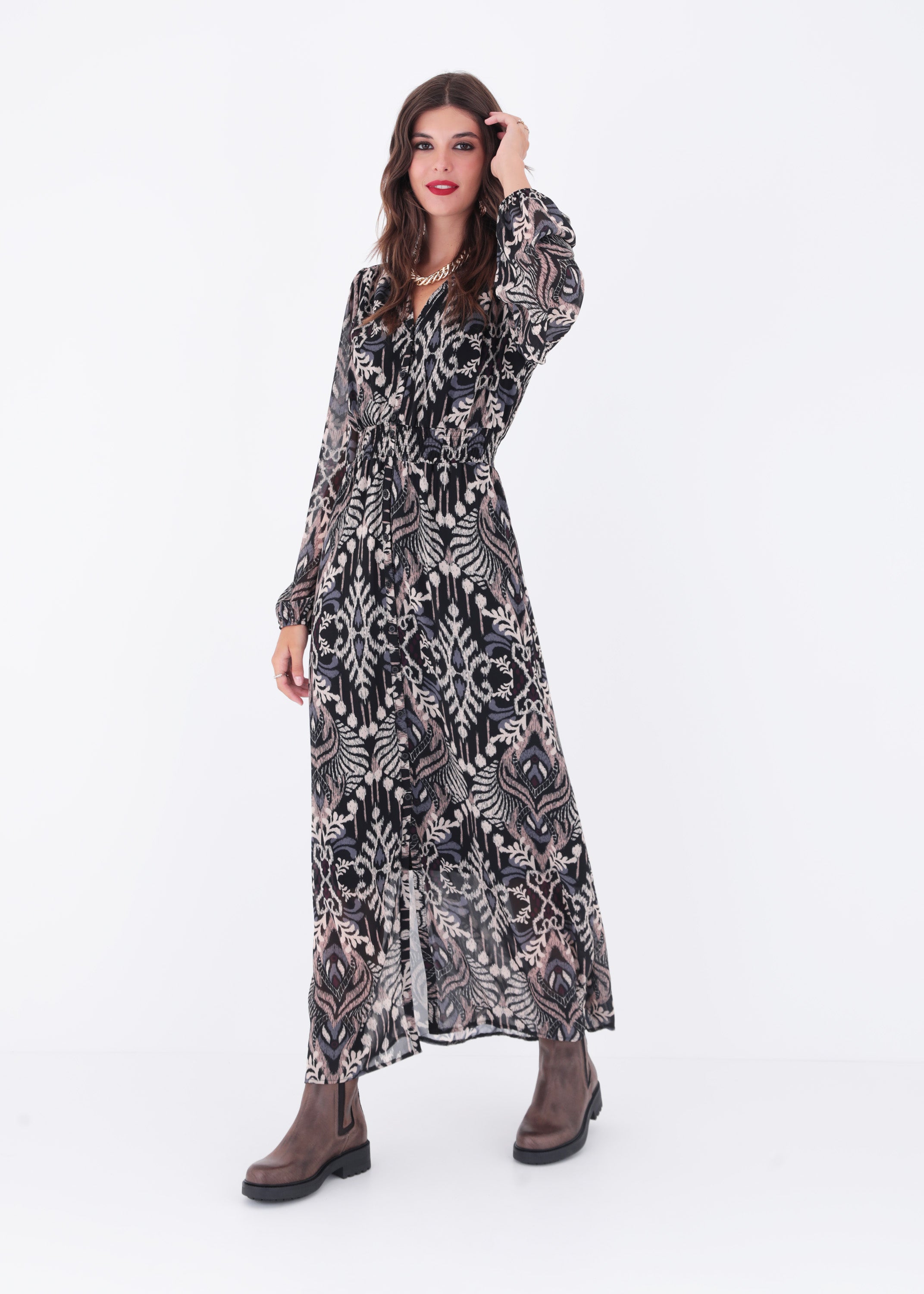 Abito chemisier lungo in georgette fantasia - FW23