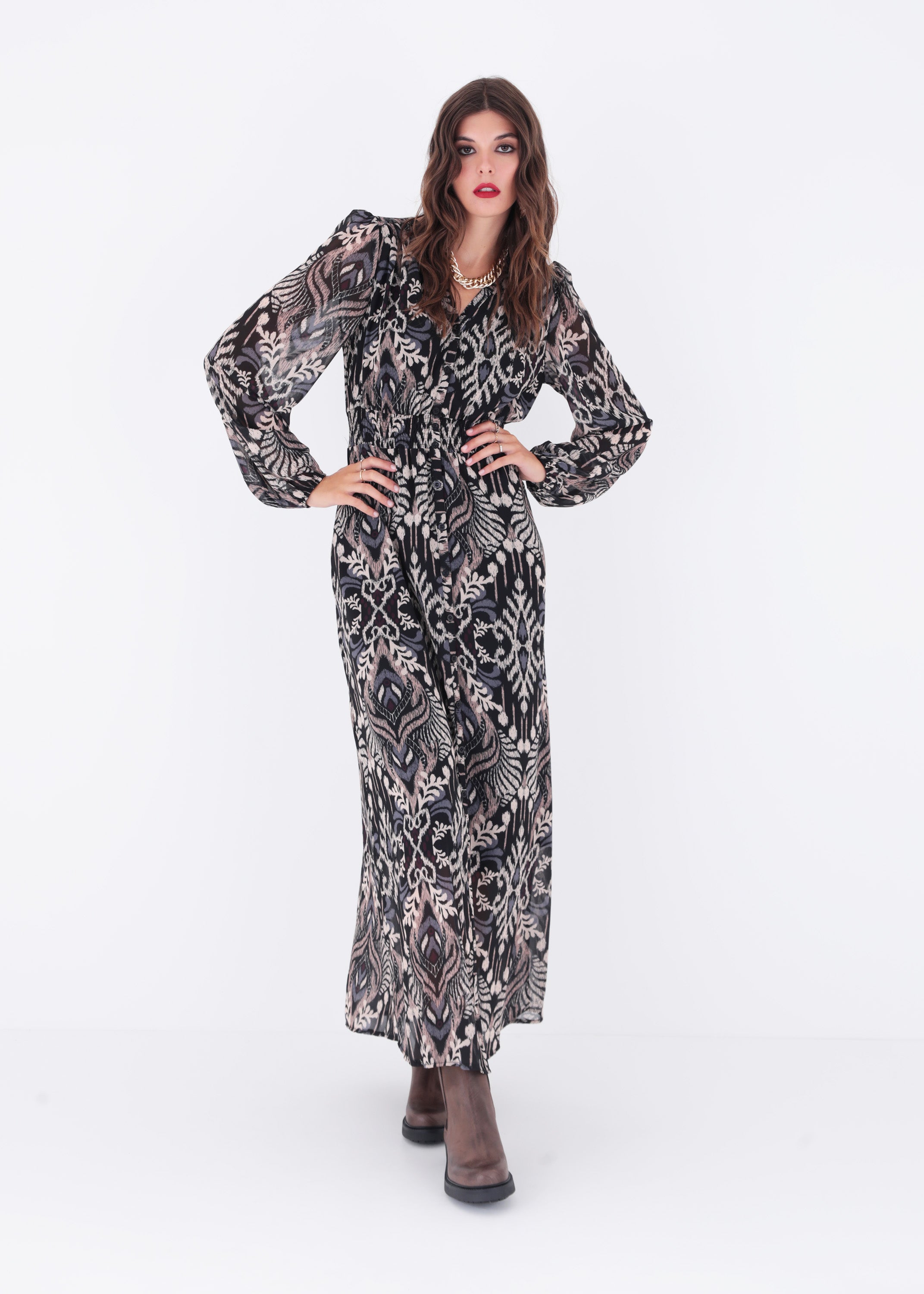 Abito chemisier lungo in georgette fantasia - FW23