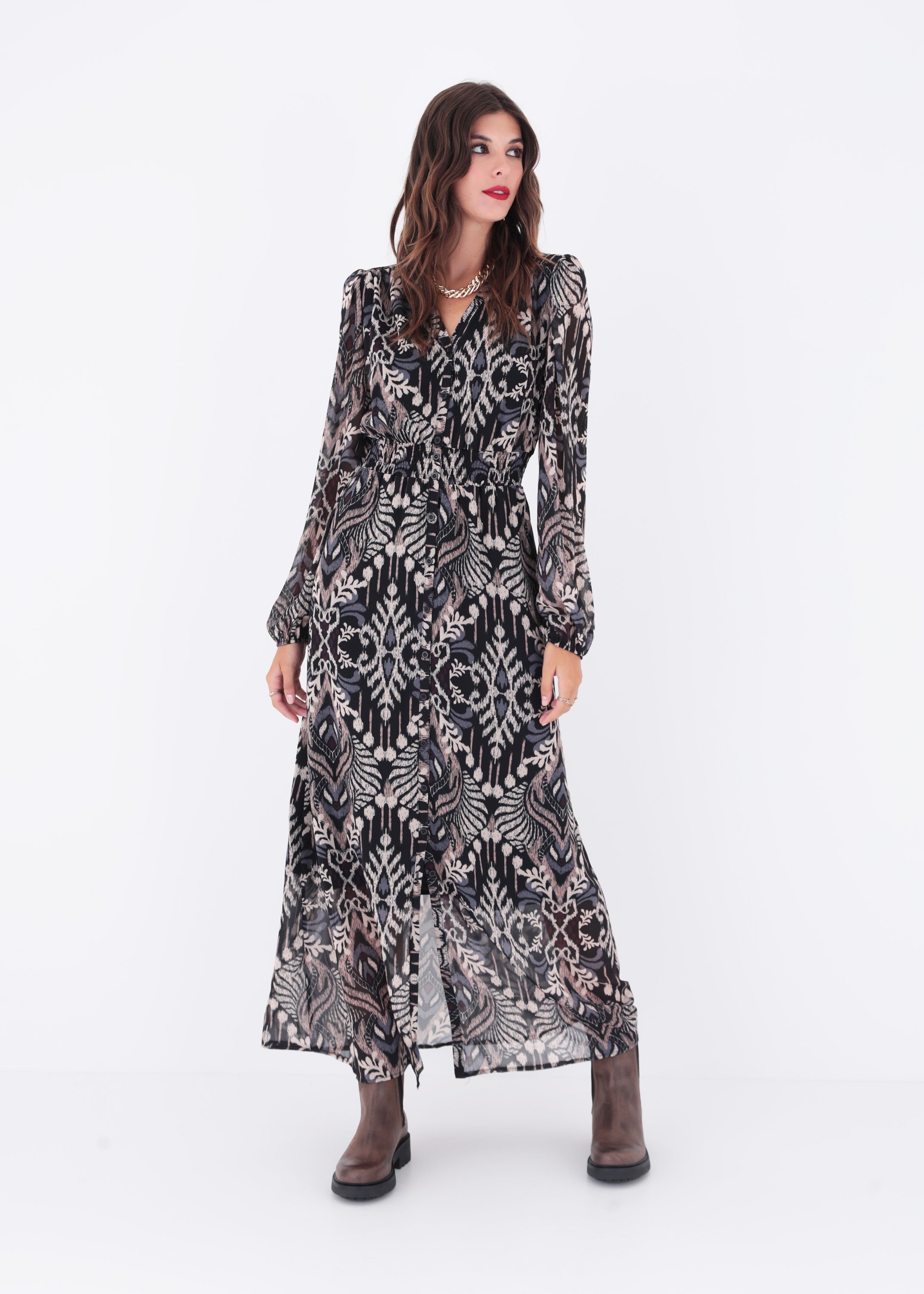 Abito chemisier lungo in georgette fantasia - FW23