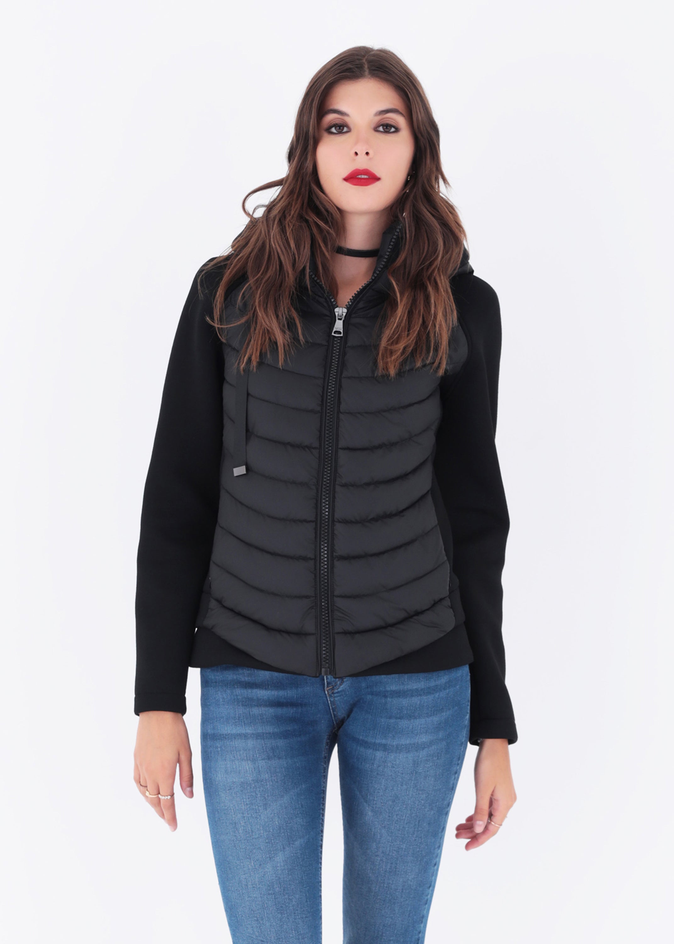 Piumino corto con maniche e inserti in neoprene - FW23