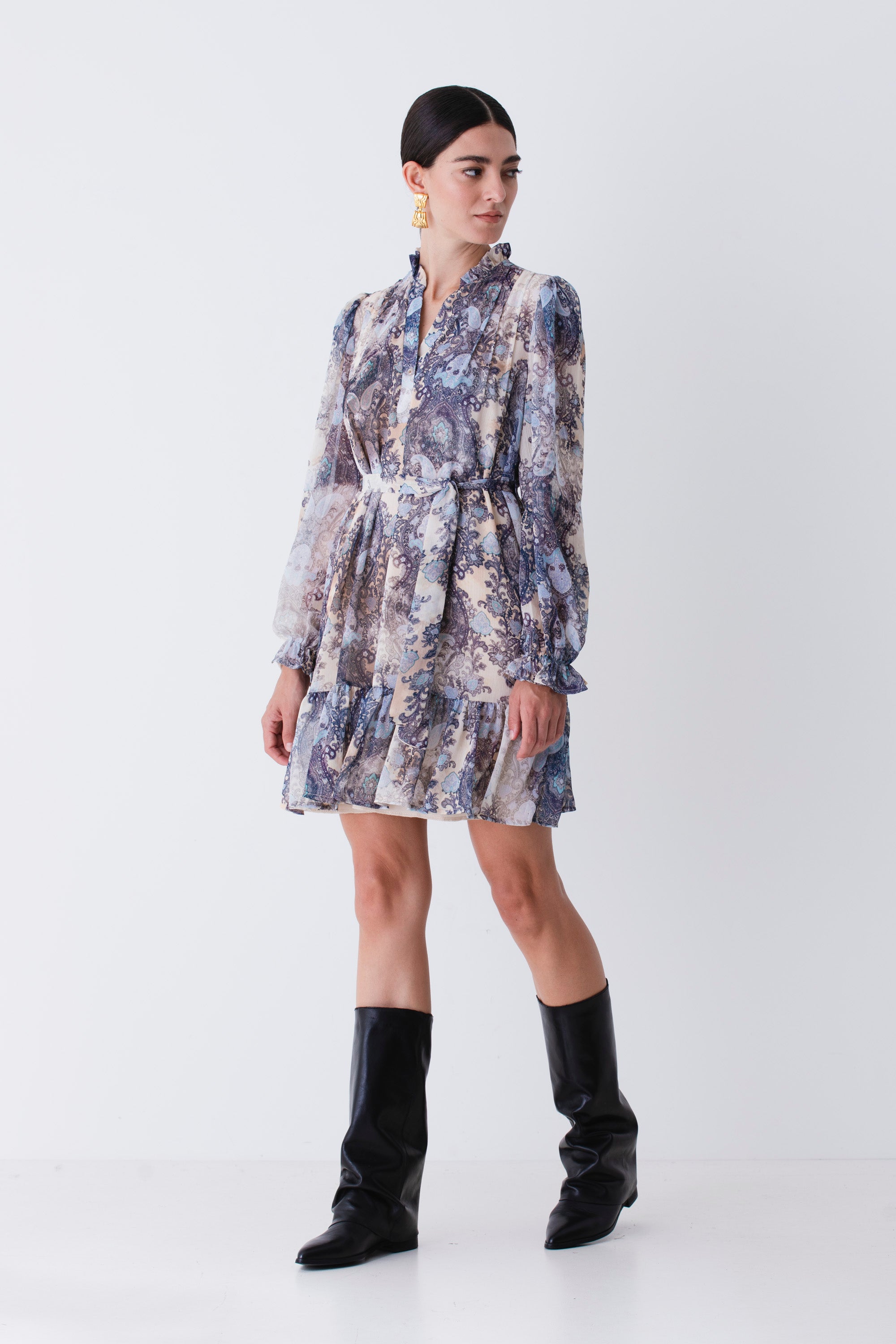Abito corto in georgette fantasia cachemire - FW26
