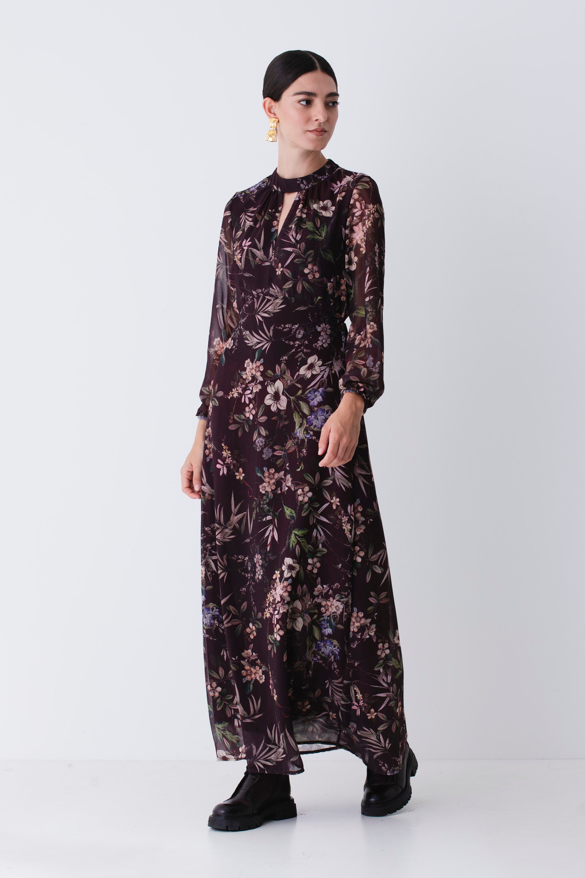 Abito lungo in georgette fantasia floreale - FW26