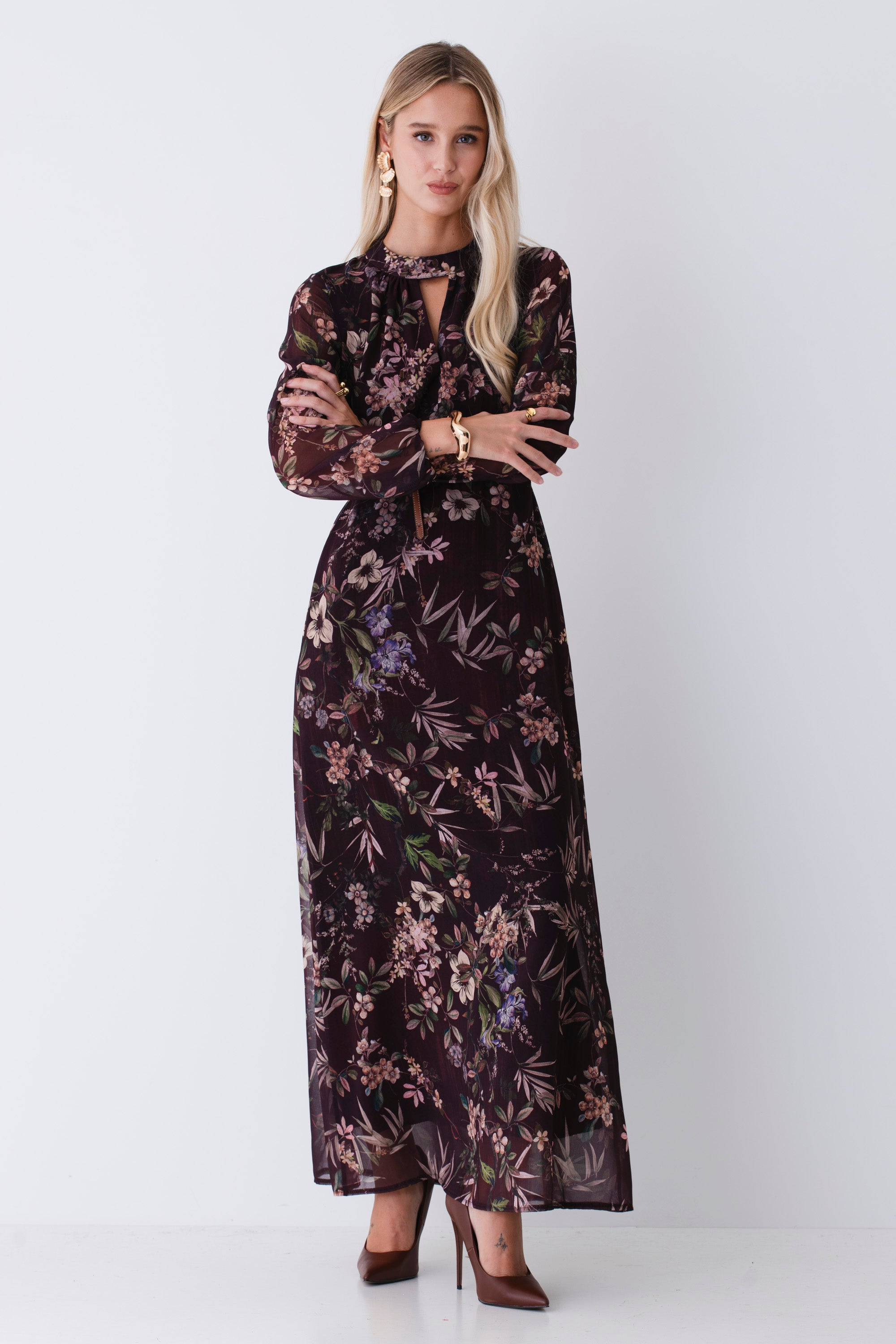 Abito lungo in georgette fantasia floreale - FW26