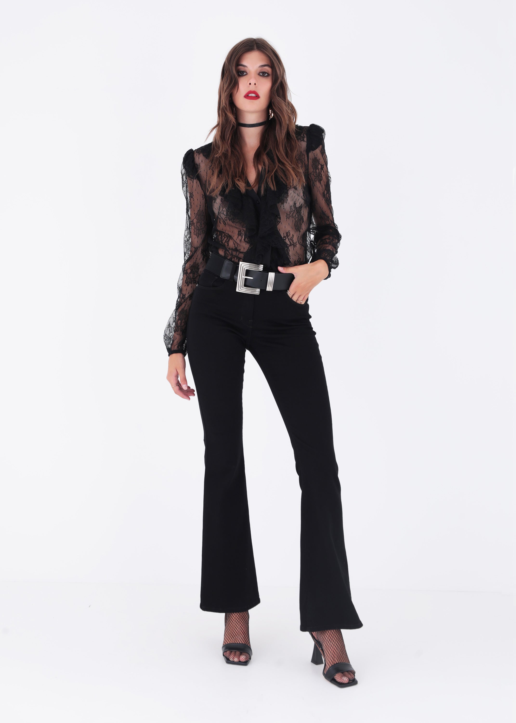 Camicia in pizzo con rouches - FW23