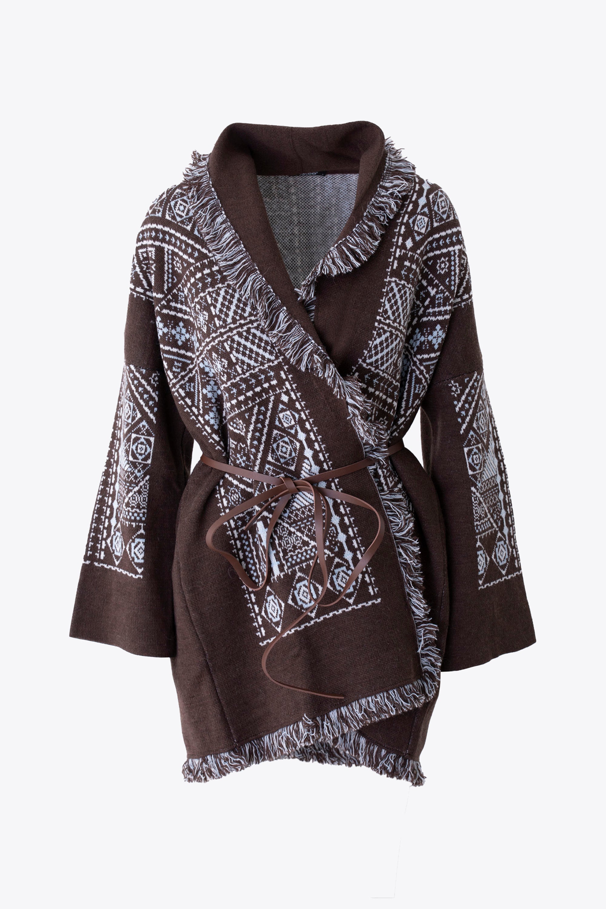 Cardigan lungo in misto lana fantasia etnica - FW26