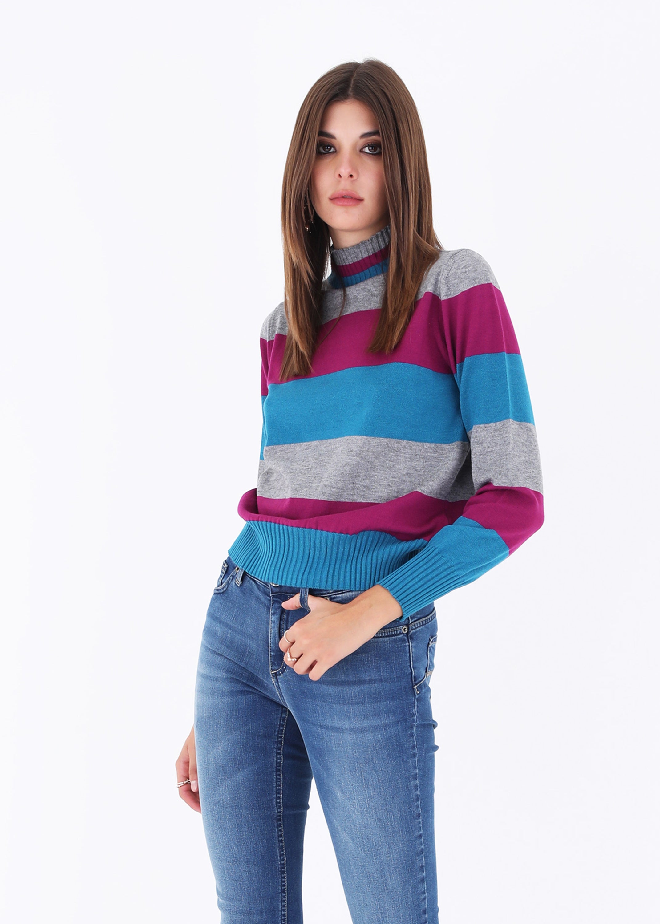 Maglia con collo a cratere a righe orizzontali - FW23