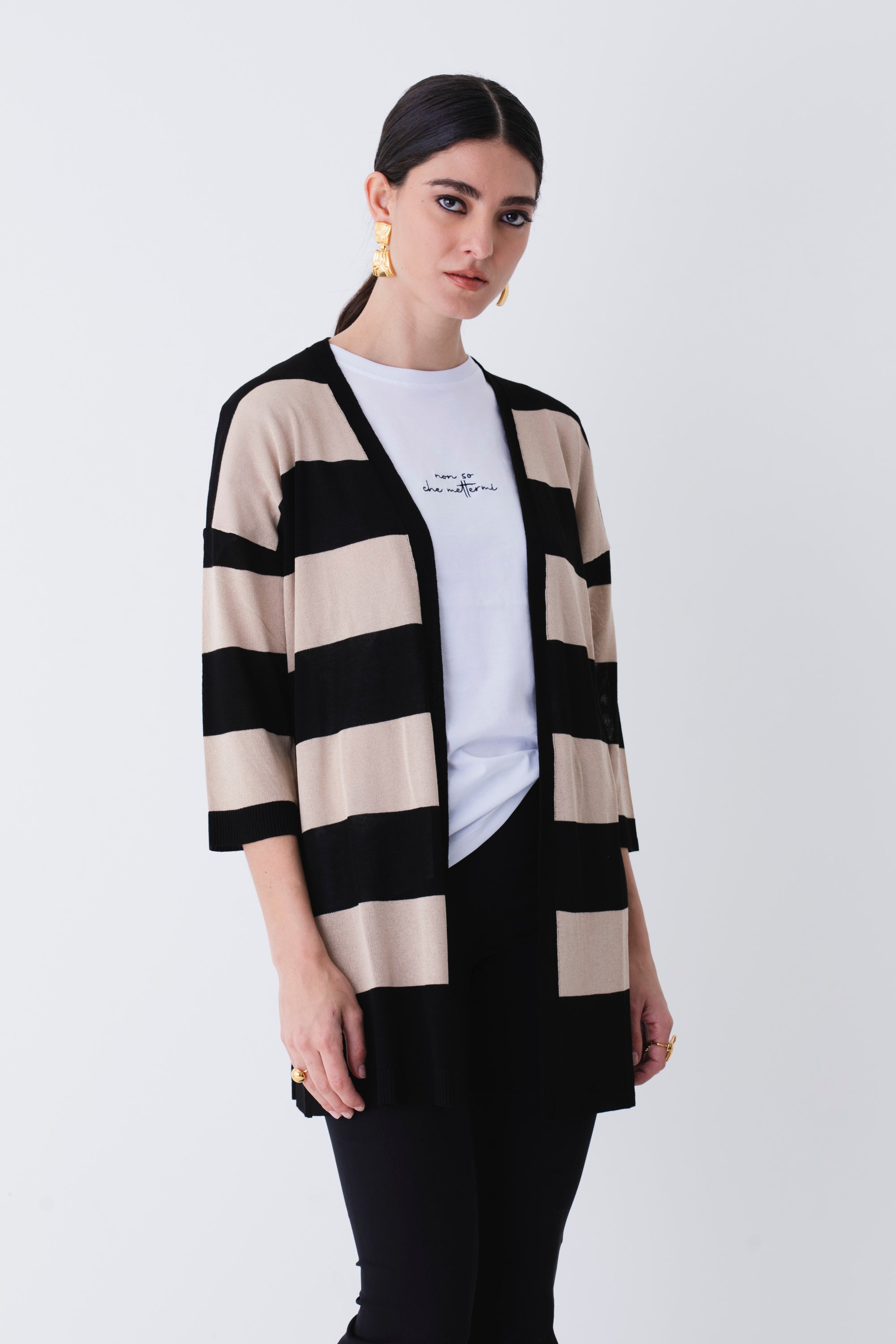 Cardigan in viscosa a righe orizzontali - PE25