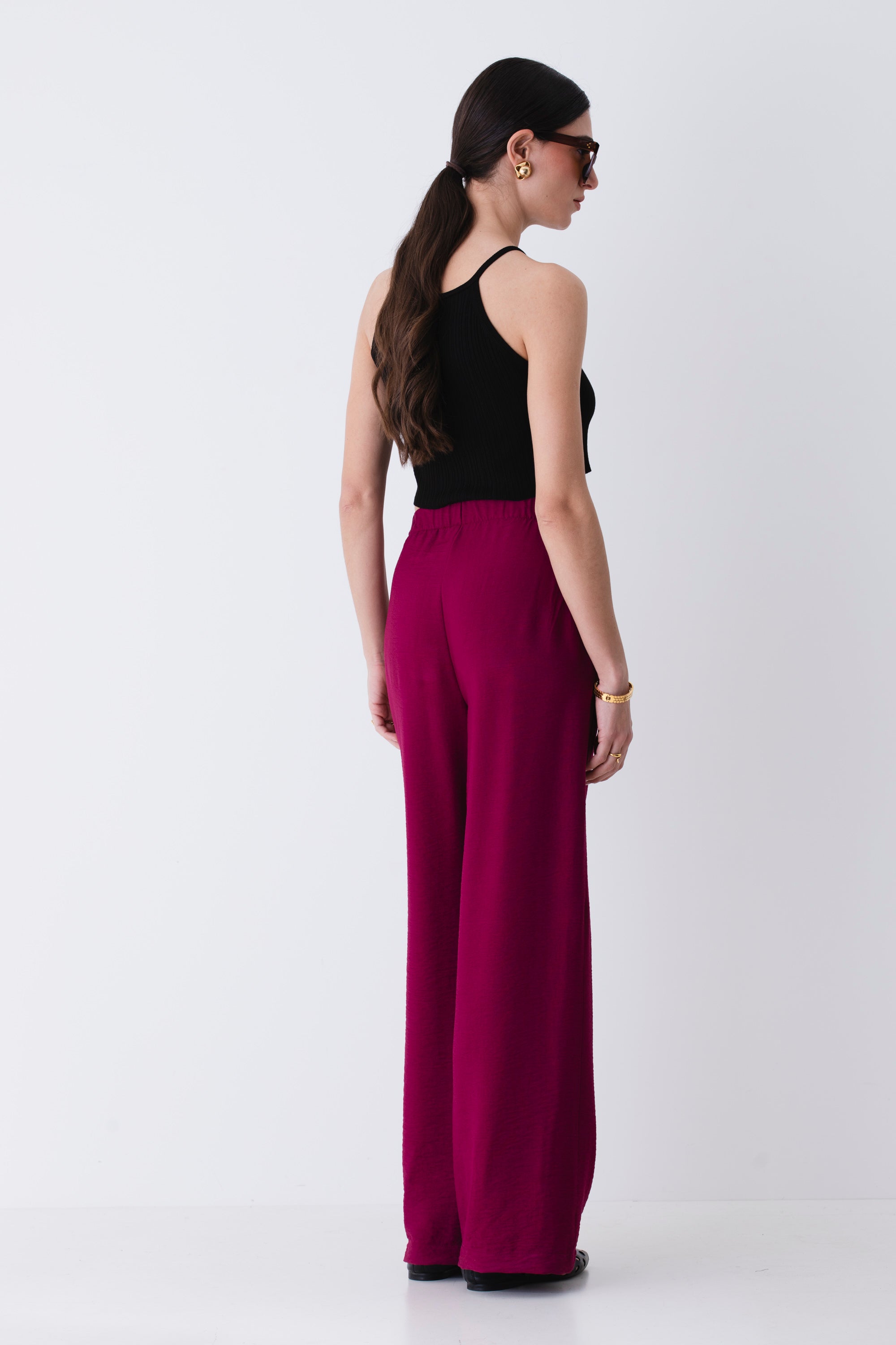 Pantalone a palazzo in viscosa effetto mosso - PE25