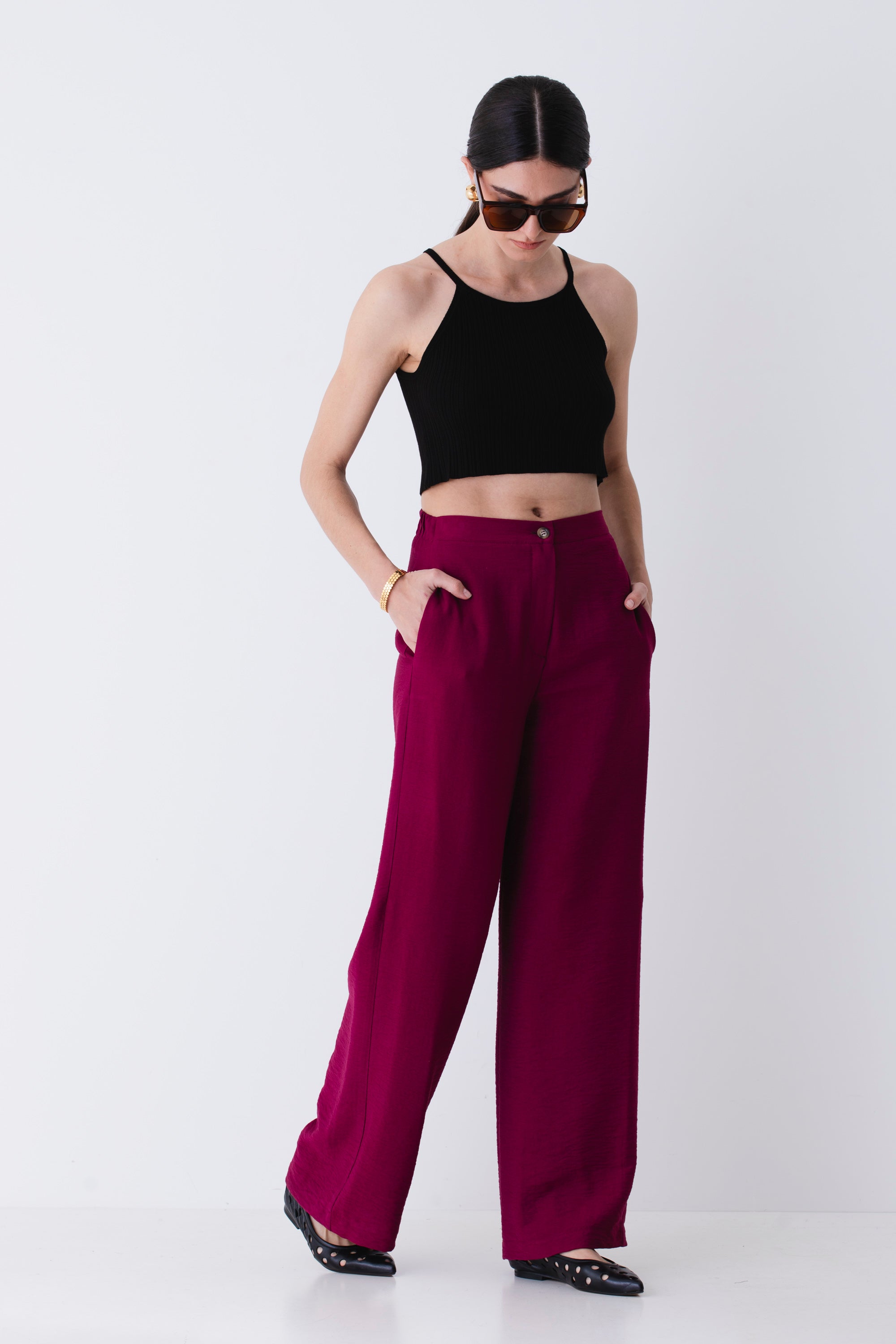 Pantalone a palazzo in viscosa effetto mosso - PE25
