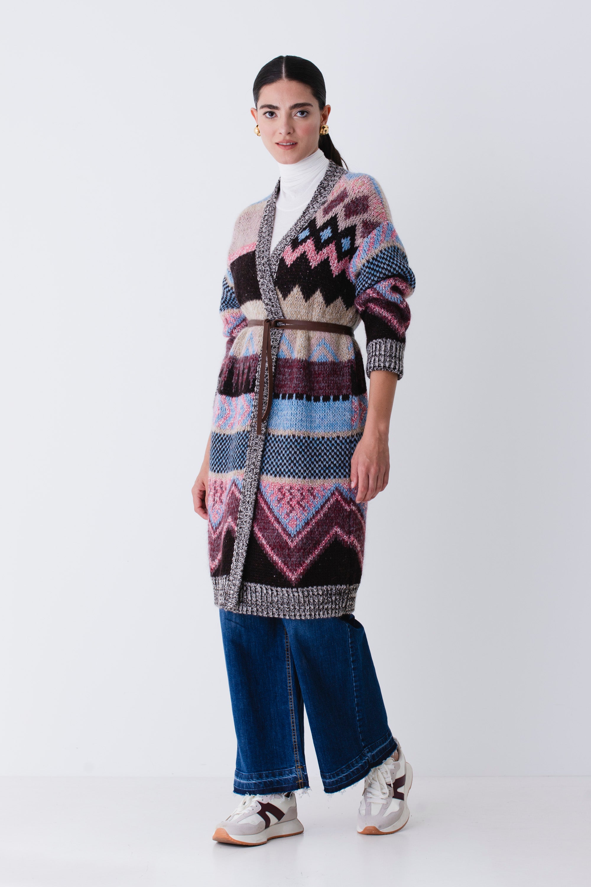 Cappotto lungo in misto lana disegno azteco - FW26