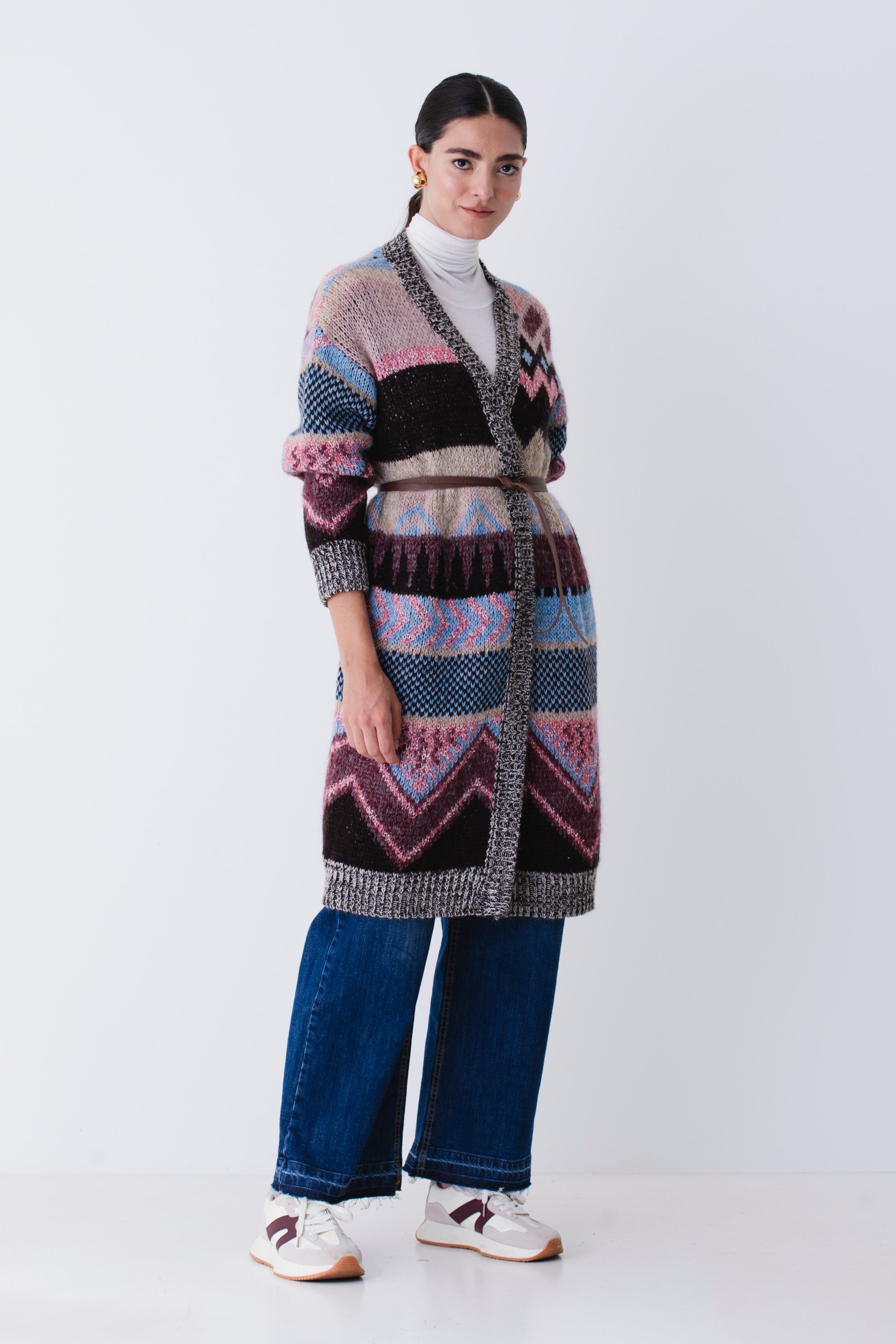 Cappotto lungo in misto lana disegno azteco - FW26