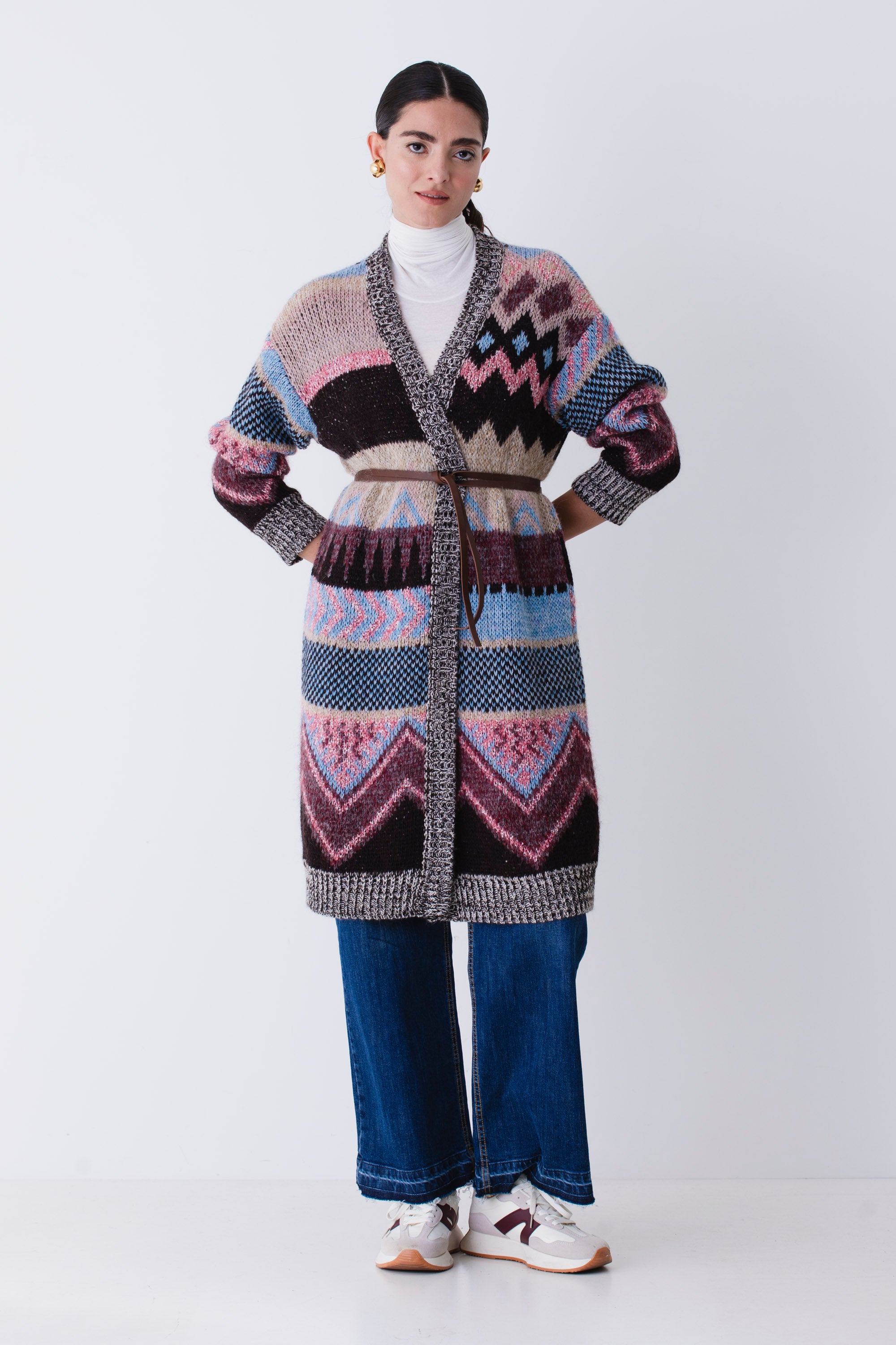 Cappotto lungo in misto lana disegno azteco - FW26
