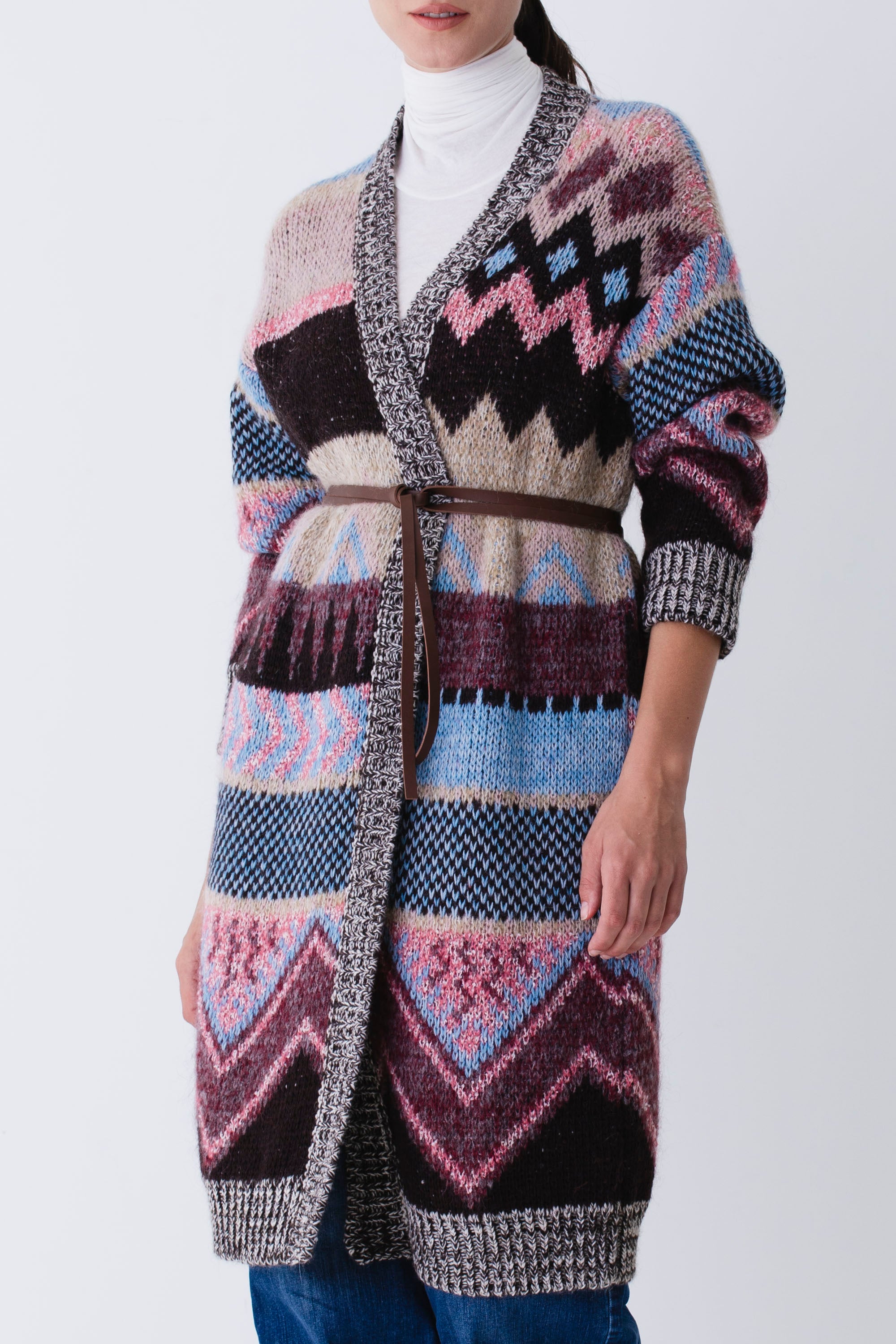 Cappotto lungo in misto lana disegno azteco - FW26