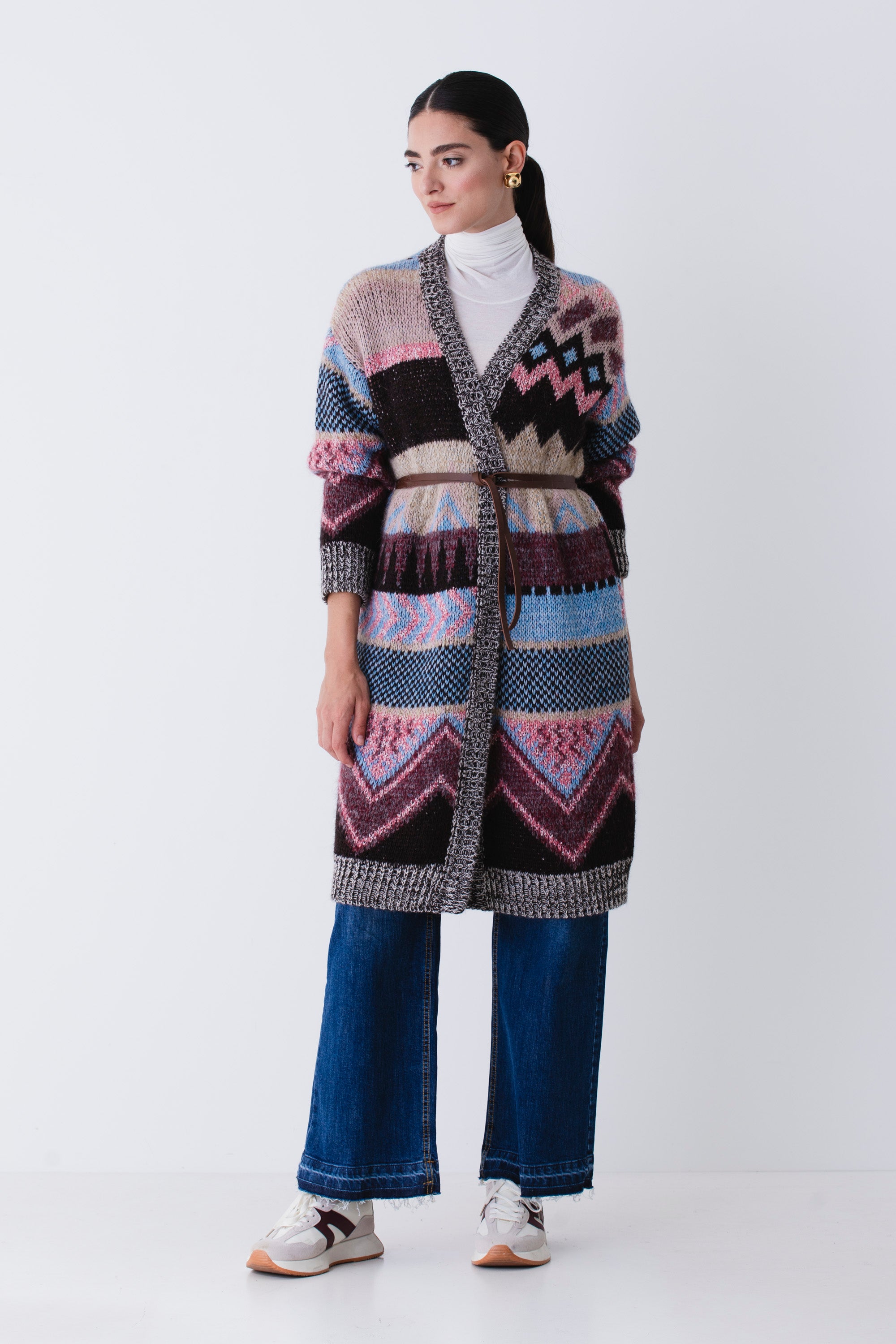 Cappotto lungo in misto lana disegno azteco - FW26