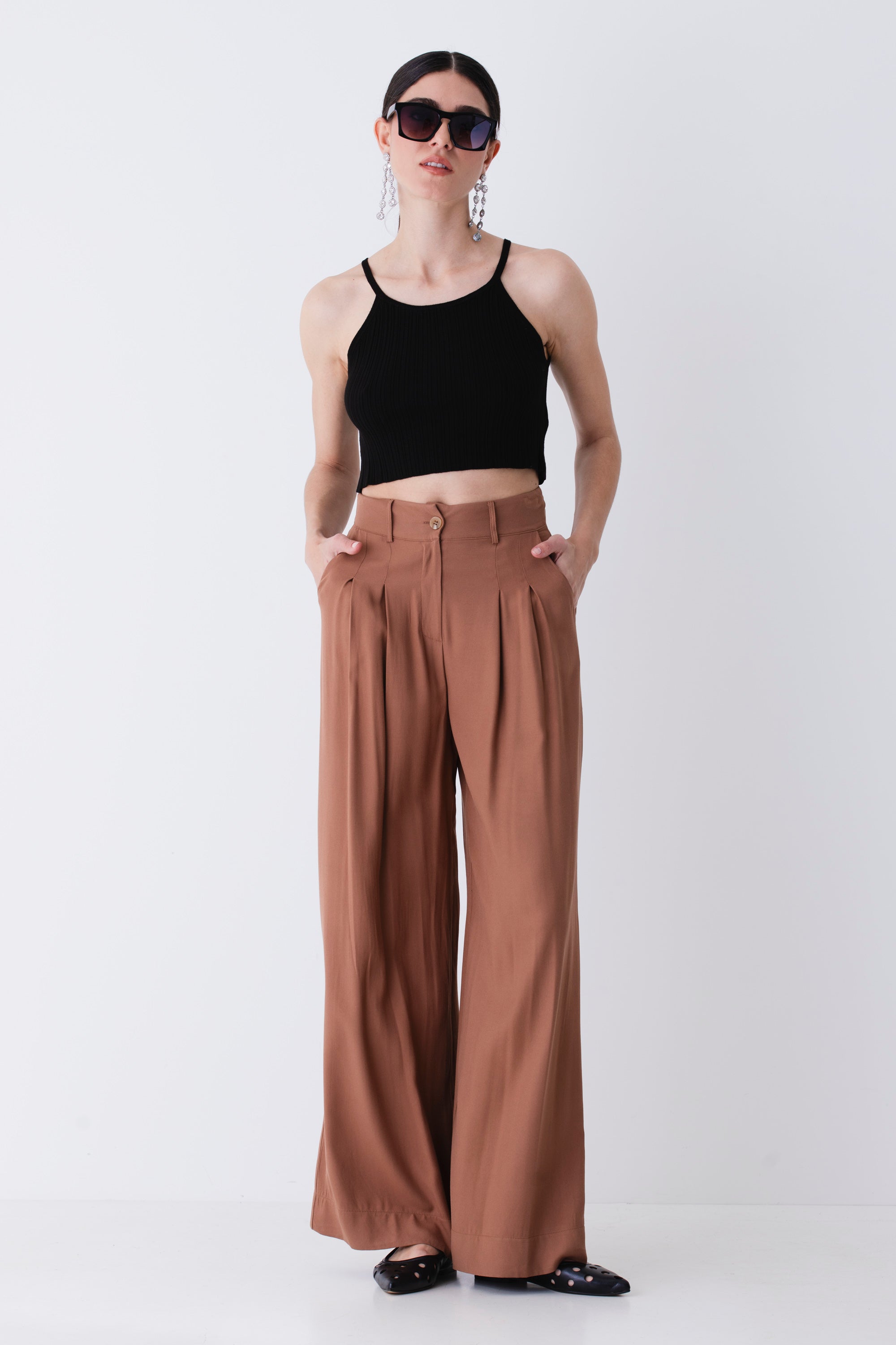 Pantalone palazzo con pinces in viscosa - PE25