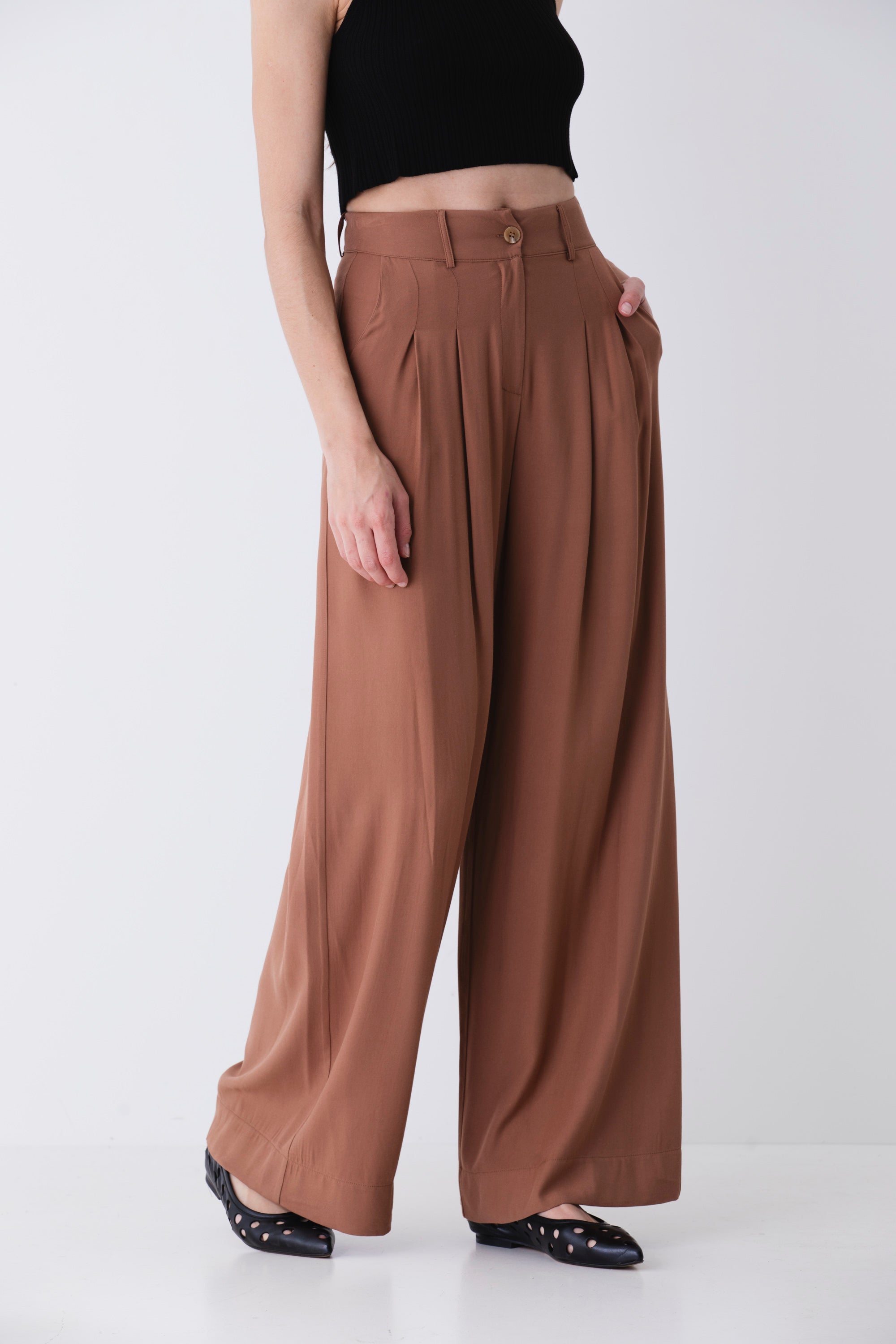 Pantalone palazzo con pinces in viscosa - PE25