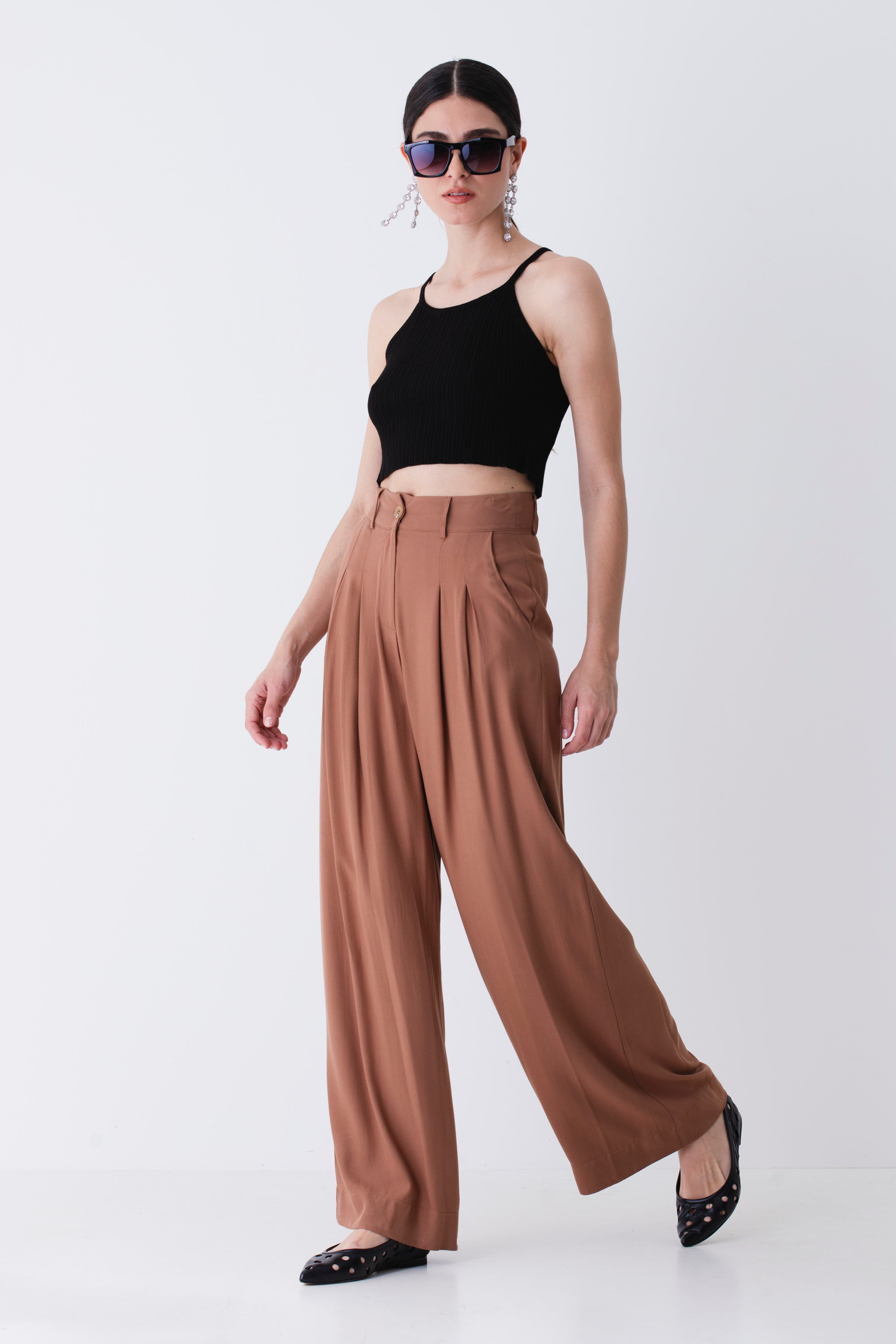 Pantalone palazzo con pinces in viscosa - PE25