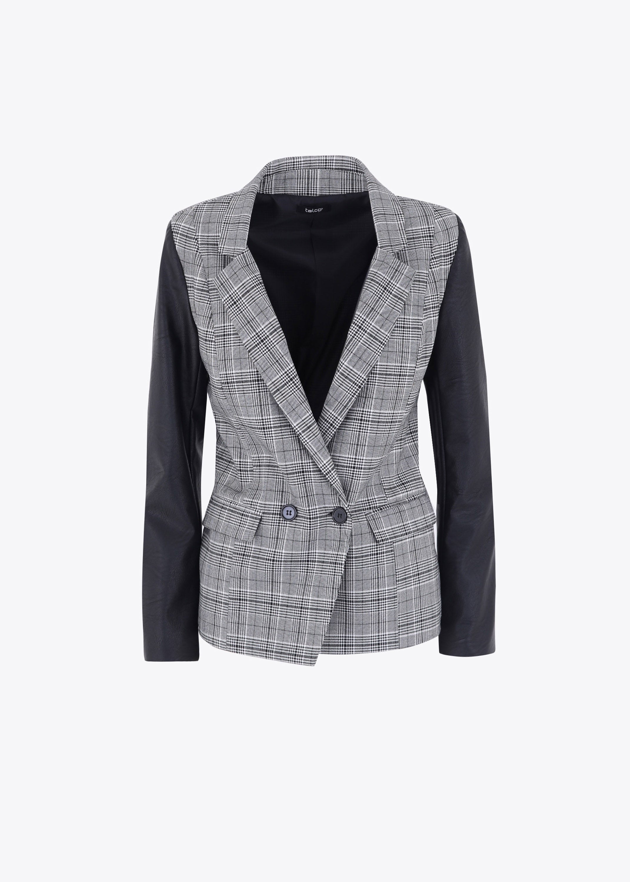 Blazer doppio petto in galles con inserti in ecopelle - FW23