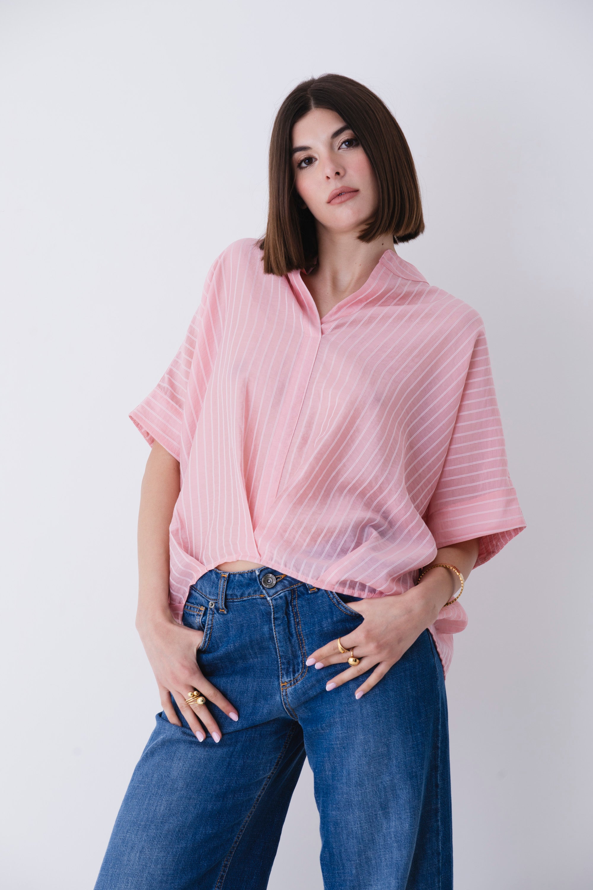 Blusa over bacchettata in lyocell - PE25