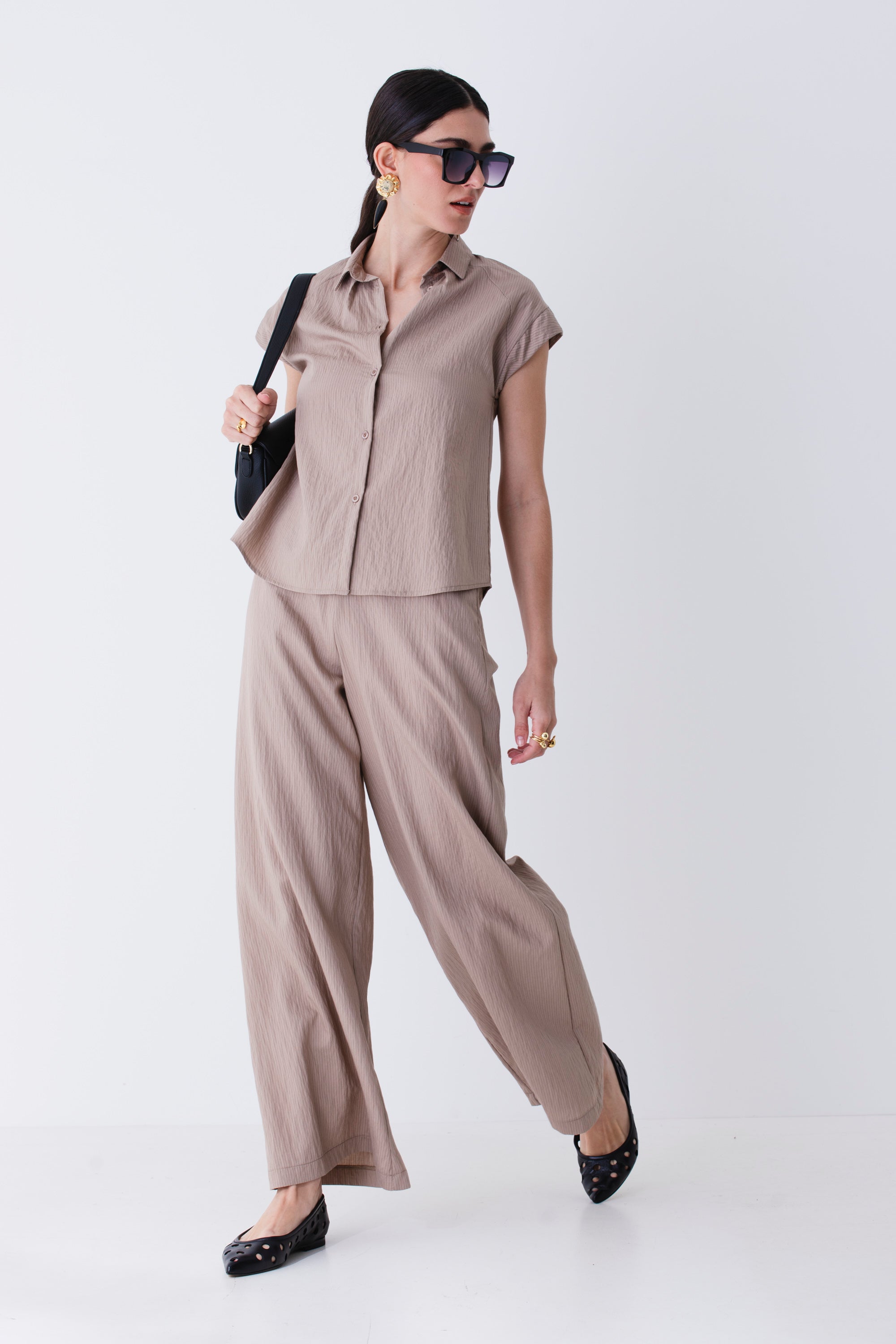 Pantalone palazzo in tessuto modal gessato - PE25