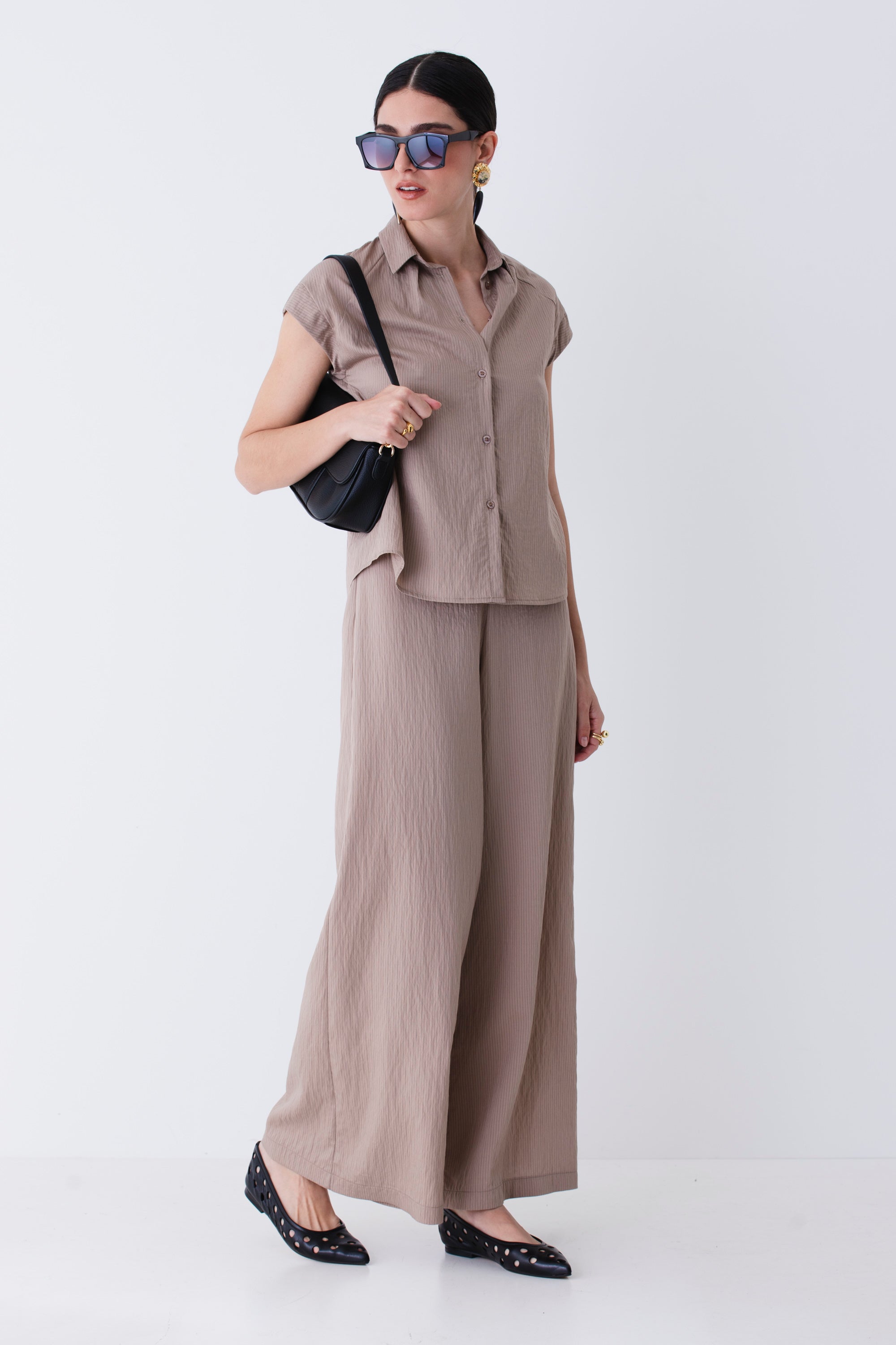 Pantalone palazzo in tessuto modal gessato - PE25