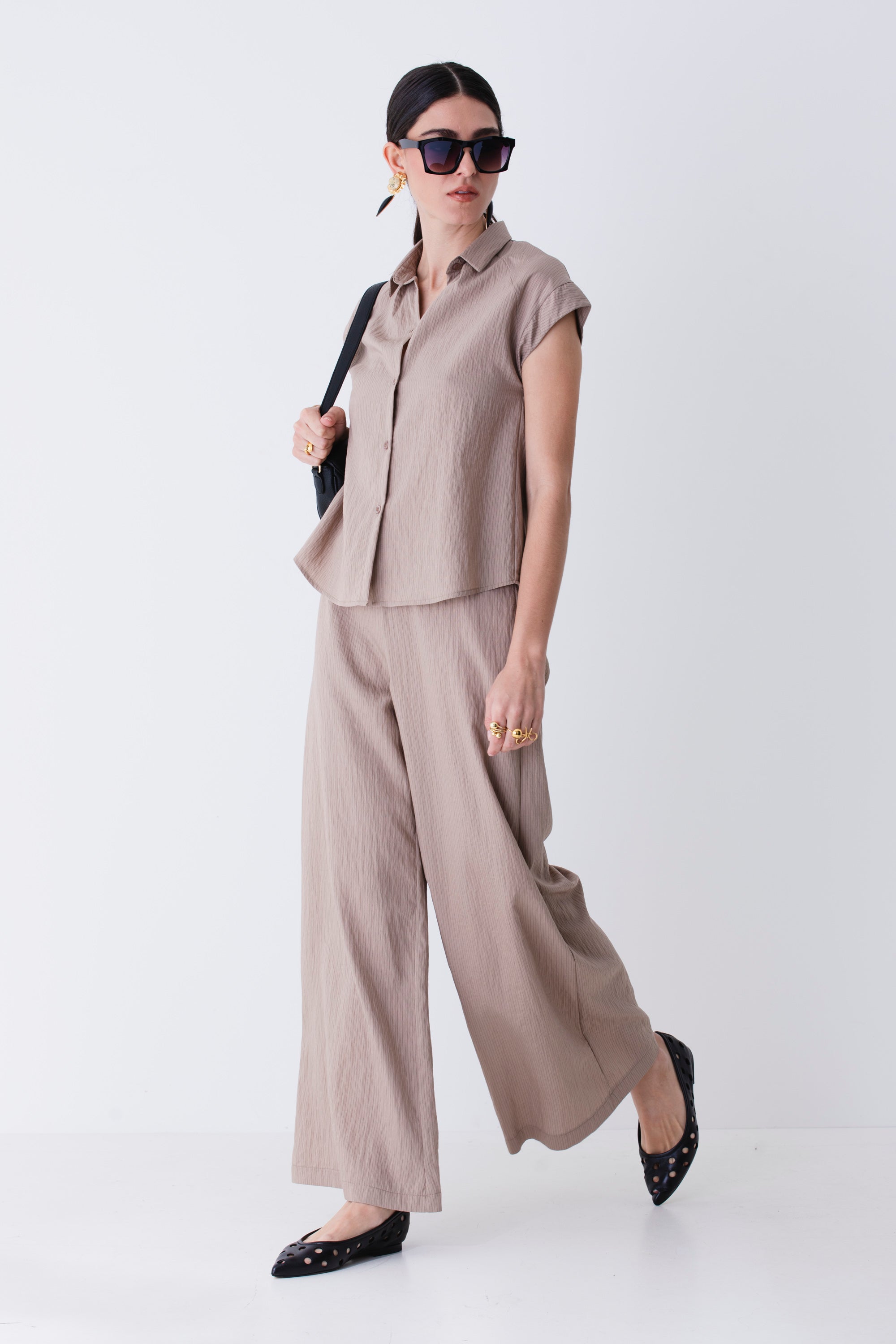 Pantalone palazzo in tessuto modal gessato - PE25