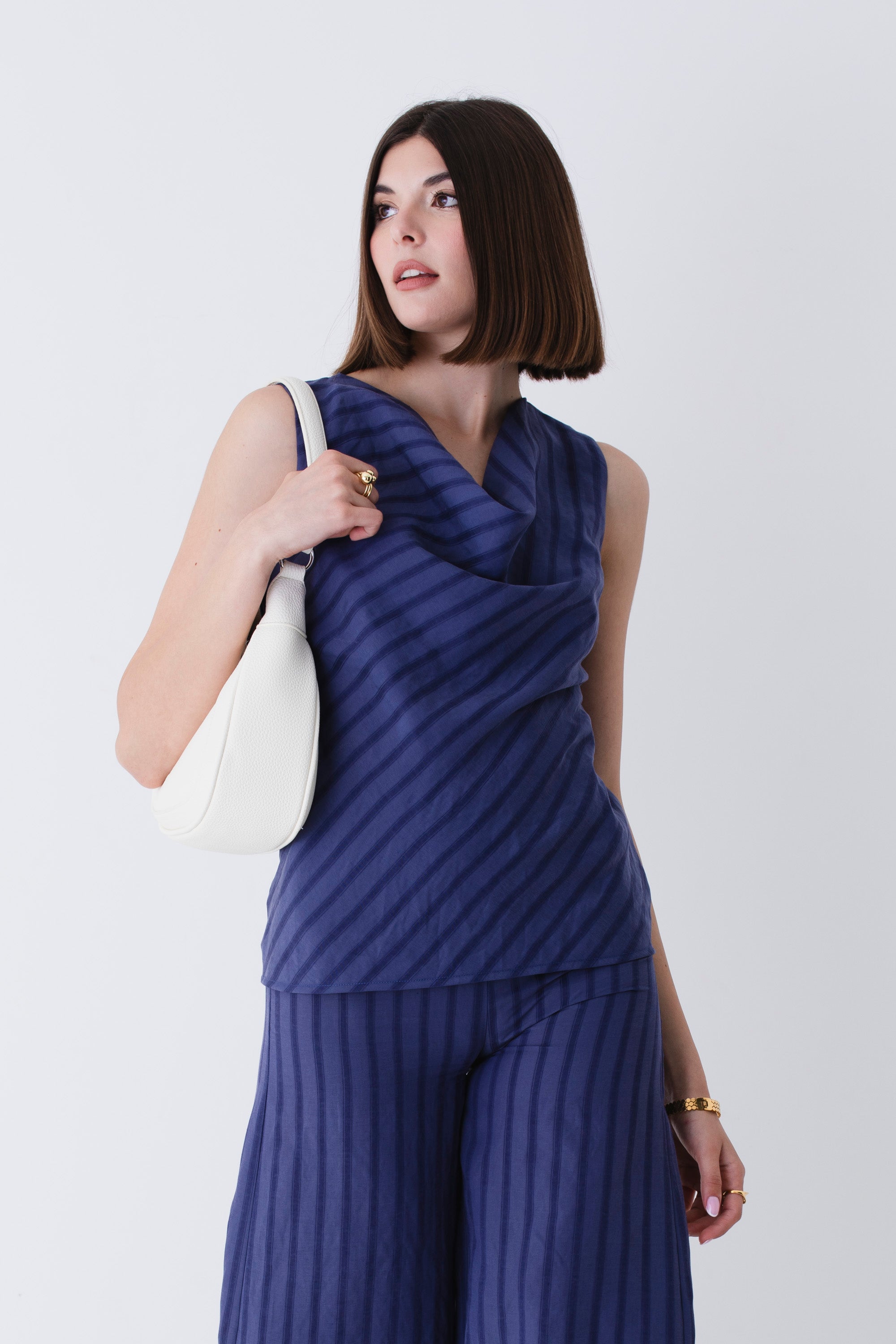 Blusa in lyocell bacchettato obliquo - PE25