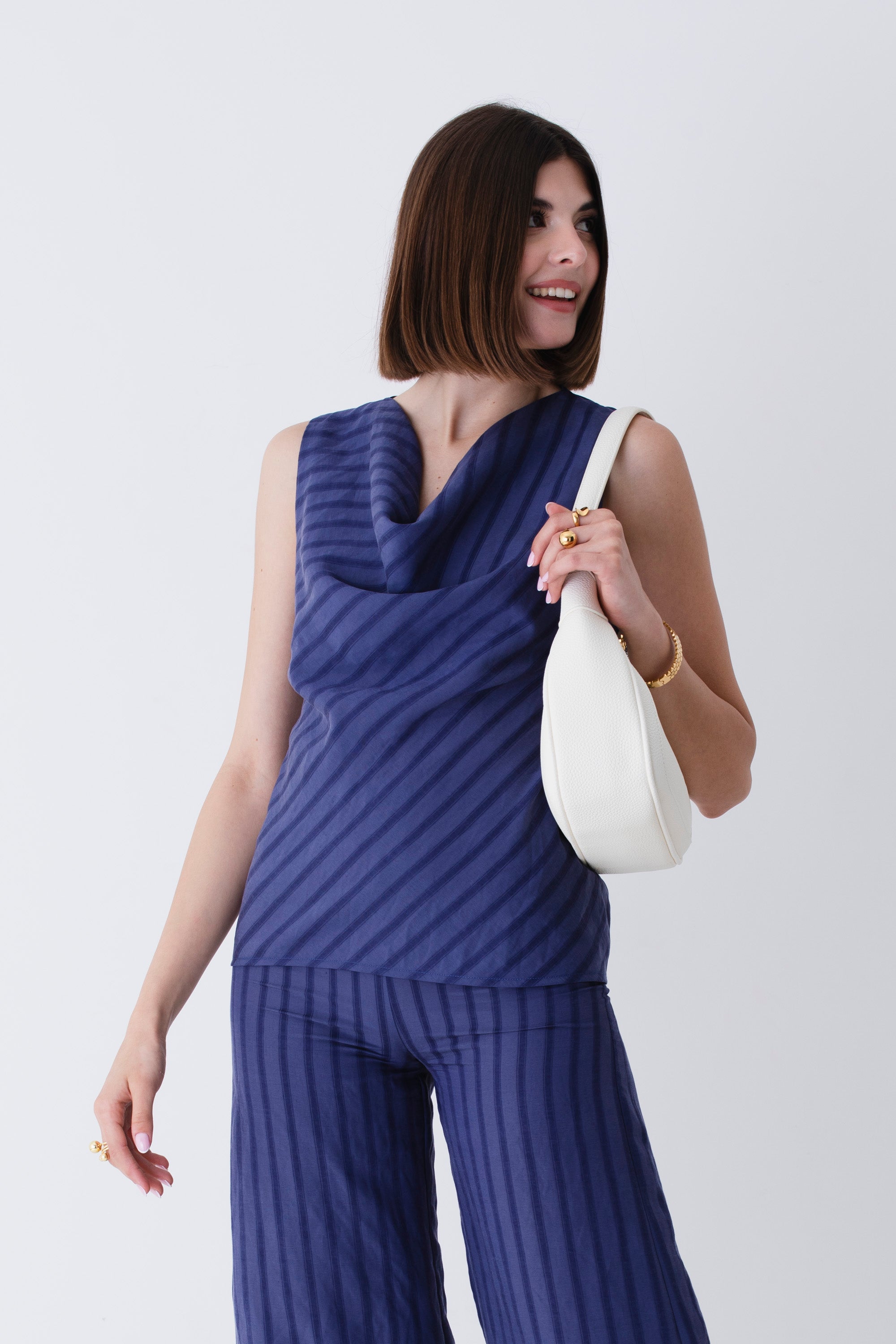 Blusa in lyocell bacchettato obliquo - PE25
